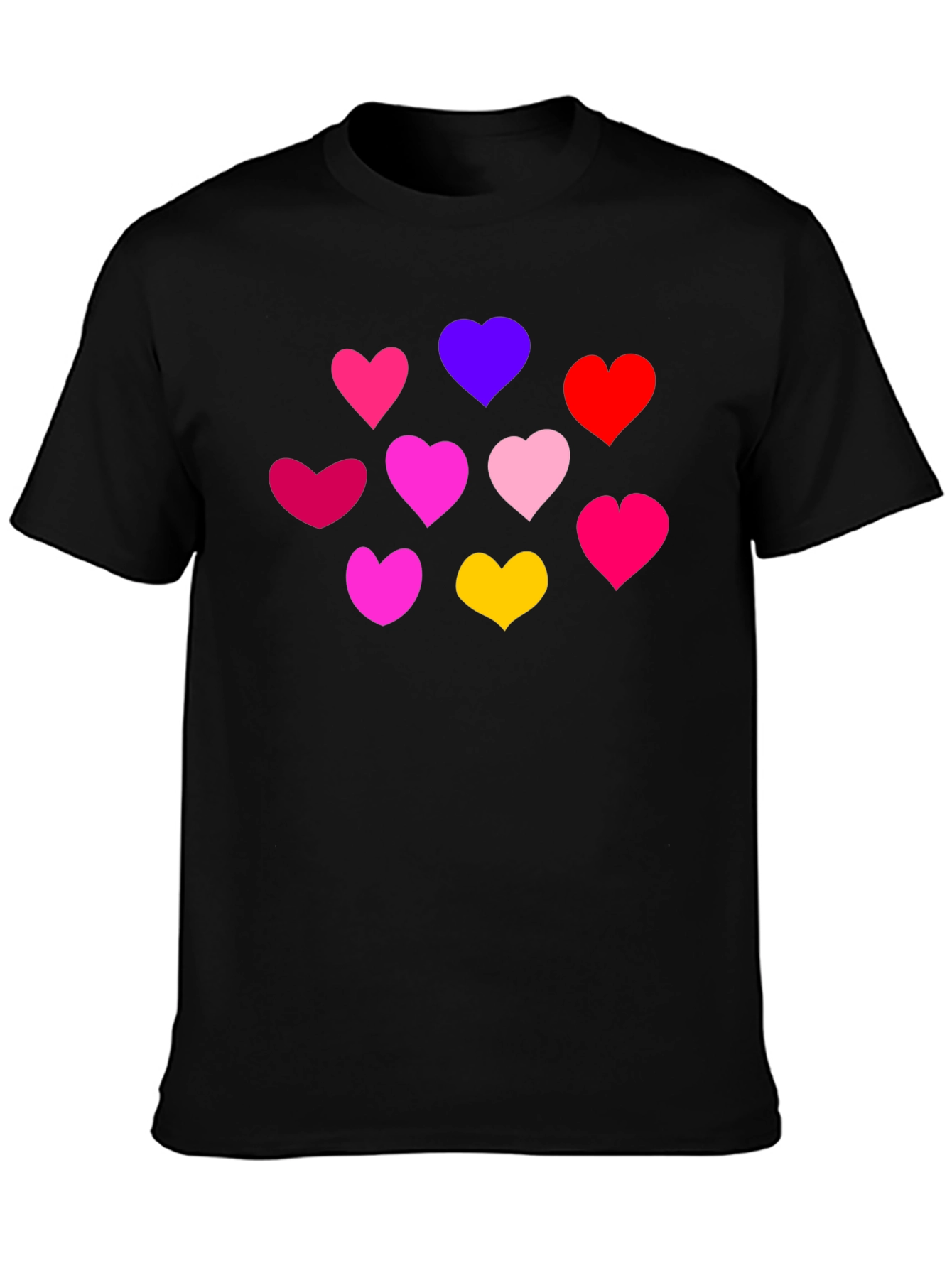 Black Heartful Tee: Colorful Hearts on Black Shirt view 3