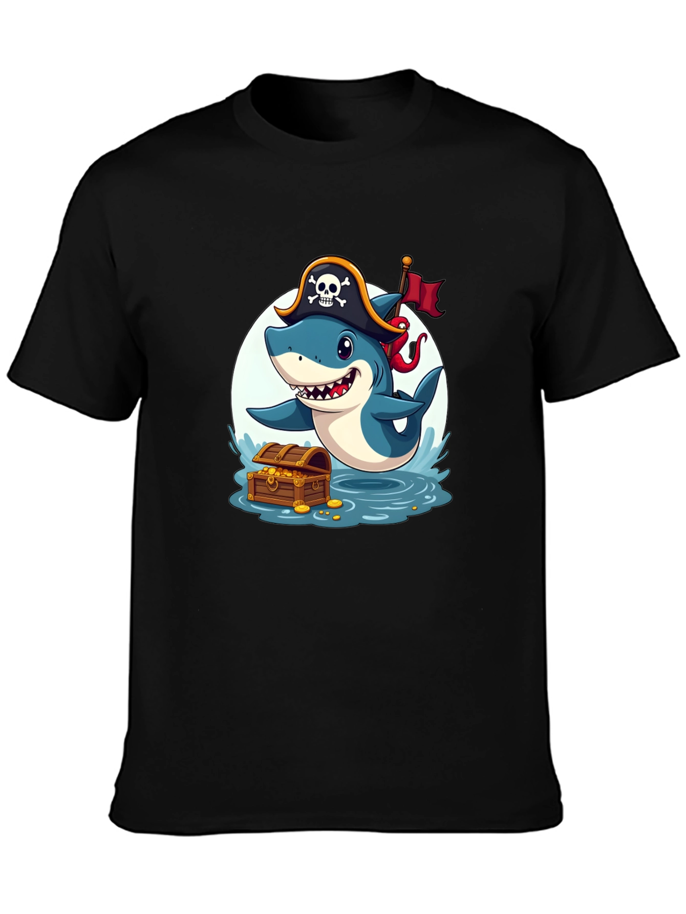 Black Pirate Shark T-Shirt - Cartoon Graphic Tee view 3