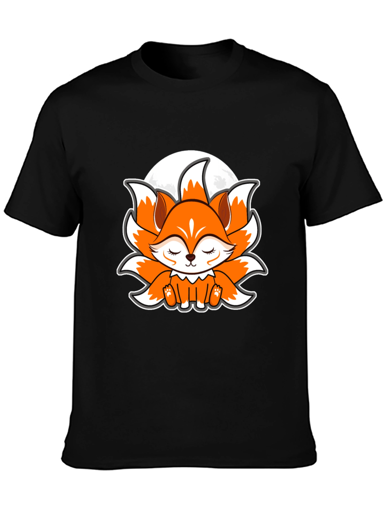 Black Cute Anime Fox Graphic Tee - Black Cotton T-Shirt view 3