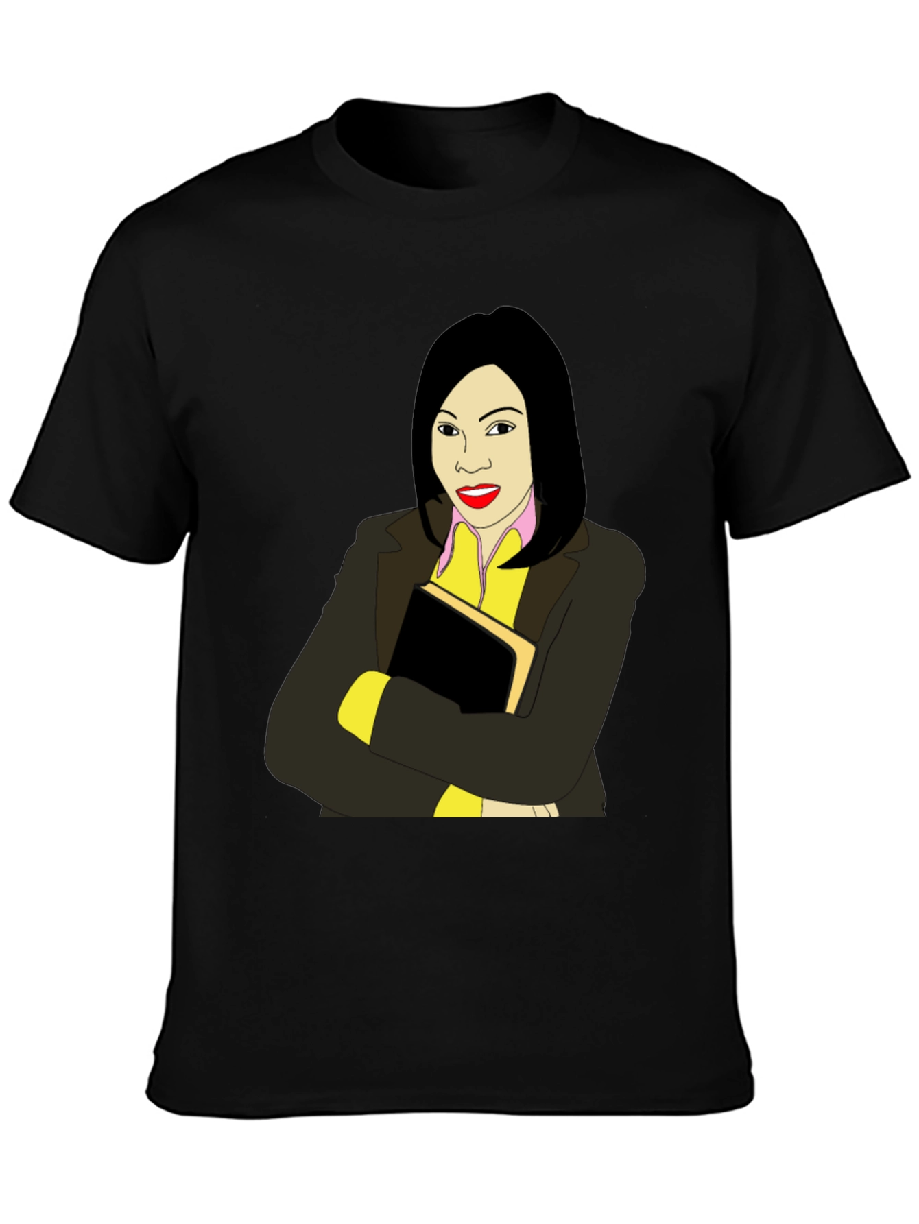Illustrated Woman on Black T-Shirt - 3