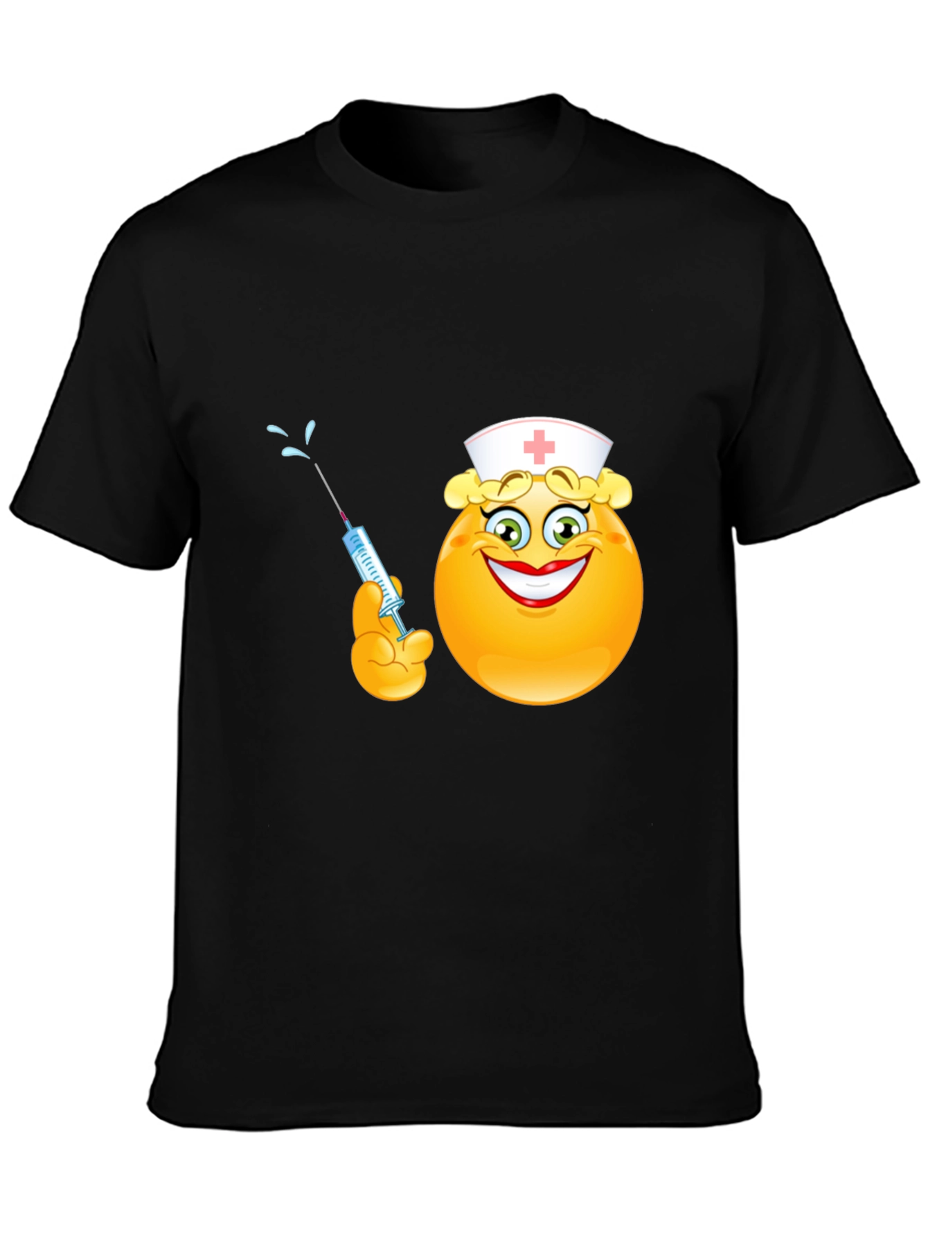 Black Funny Nurse Emoji T-Shirt - Black Cotton Tee view 3