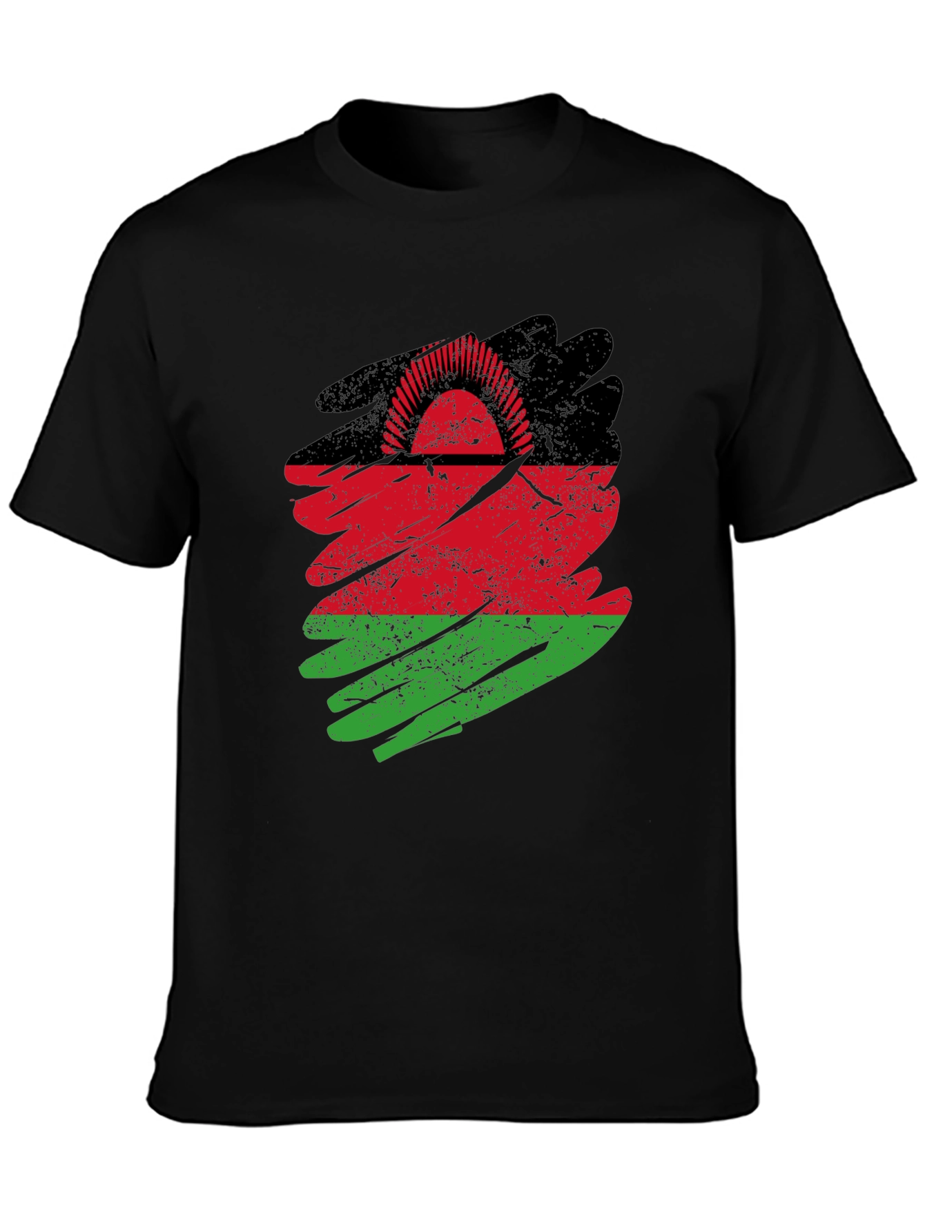 Black Malawi Flag T-Shirt: Distressed Graphic Tee view 3