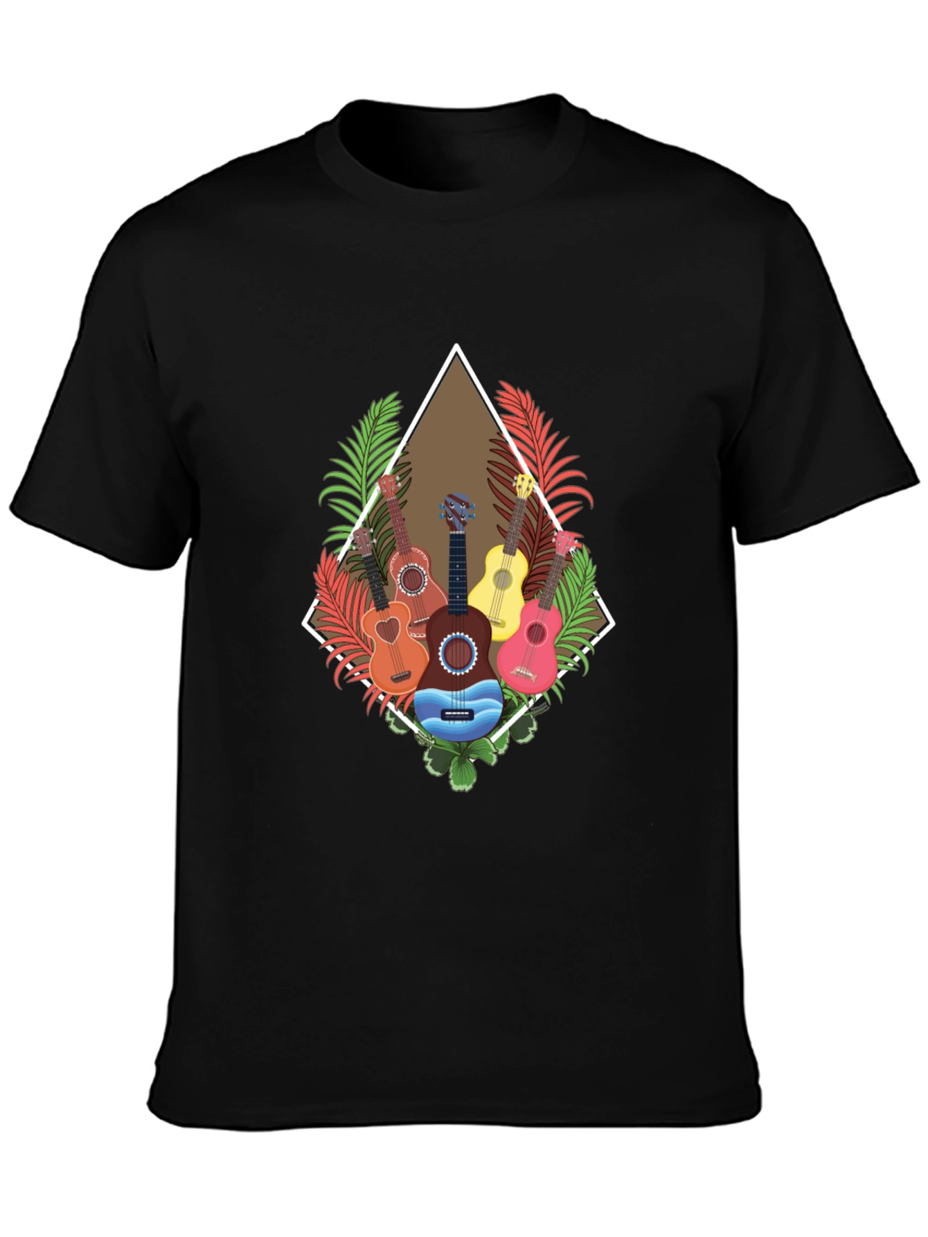 Black Tropical Guitar T-Shirt: Island Style view 3