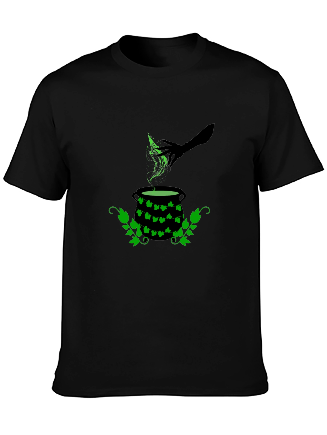 Black Witch Cauldron T-Shirt - Green Potion Brew view 3