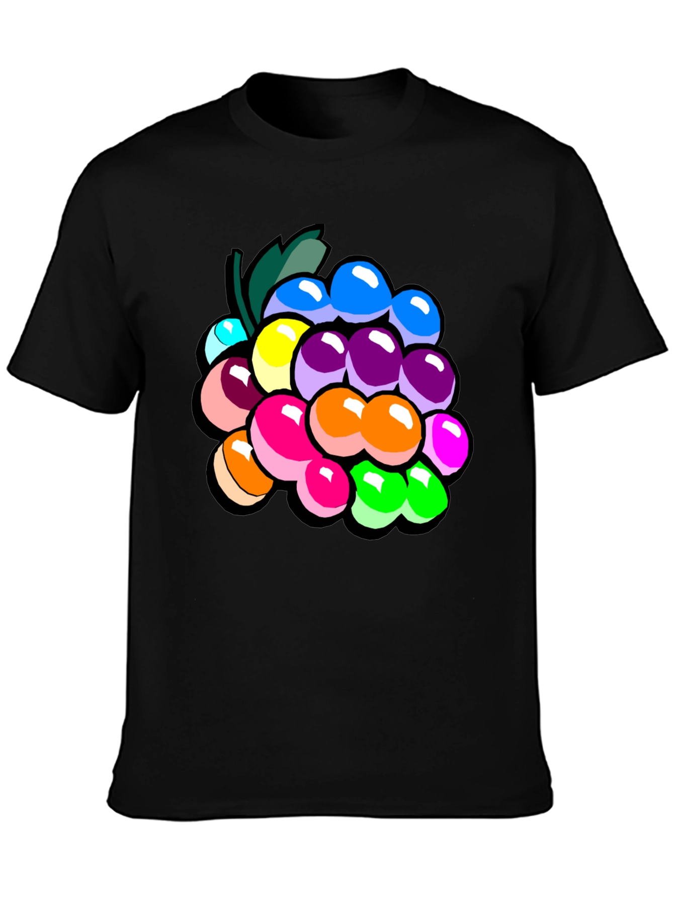 Black Colorful Grapes Graphic T-Shirt - Novelty Fruit Tee view 3