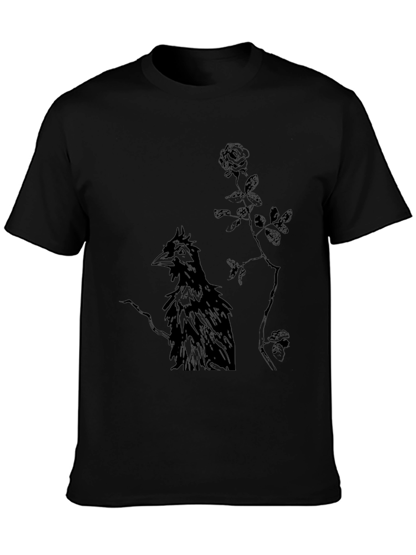Black Raven and Rose Graphic Black T-Shirt view 3