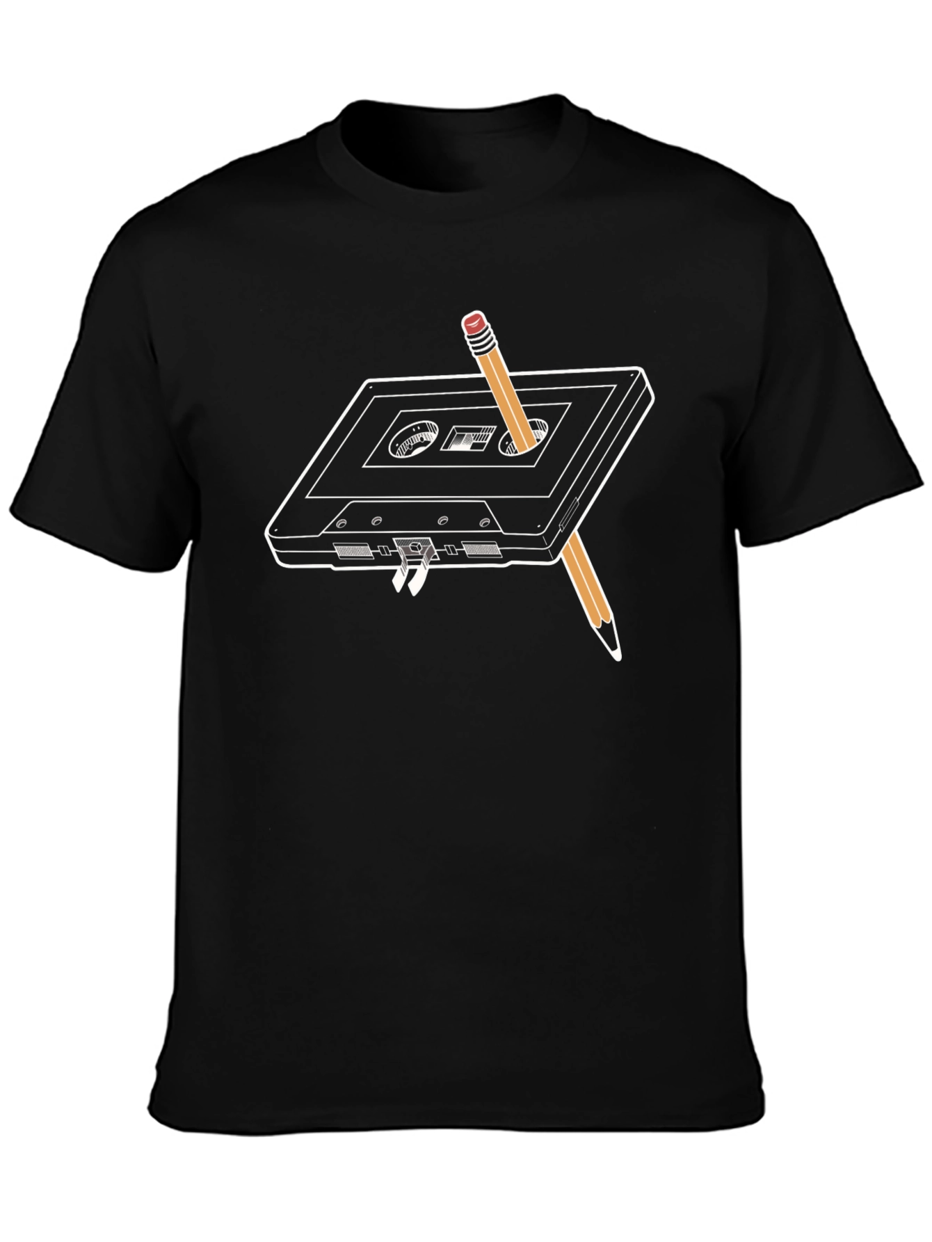 Retro Cassette Tape & Pencil T-Shirt - Black - 3