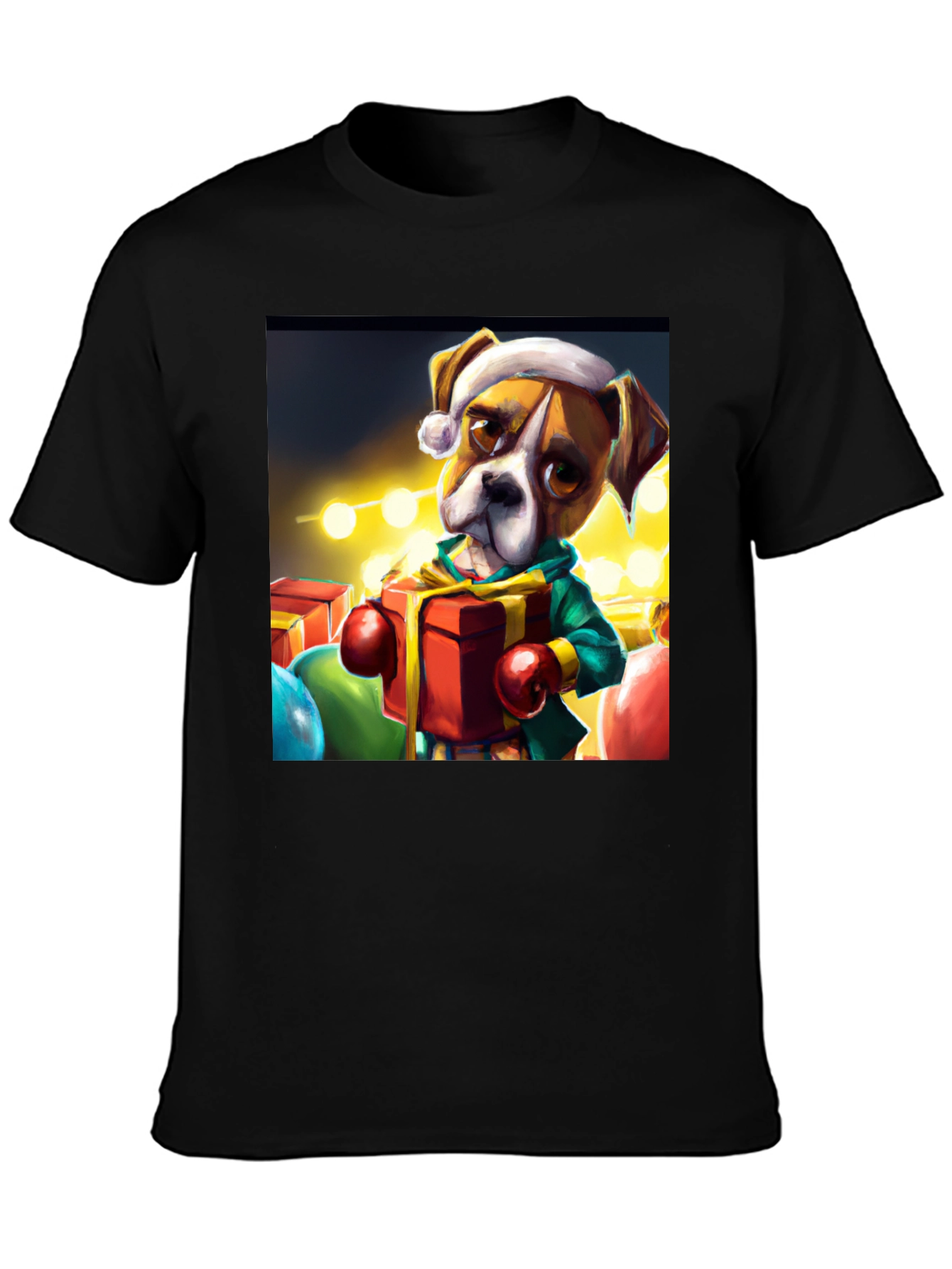 Black Festive Boxer Dog Christmas T-Shirt view 3