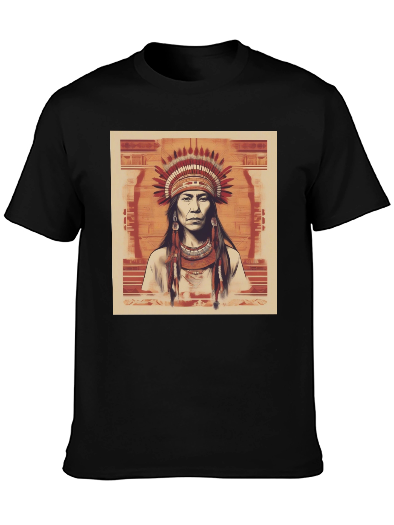 Black Native American Chief Graphic Tee - Black Cotton view 3