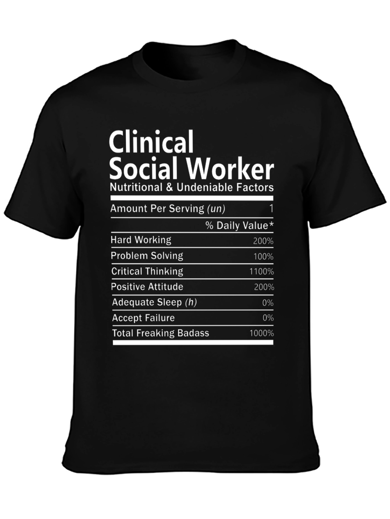 Black Clinical Social Worker Nutrition Facts Black T-Shirt view 3