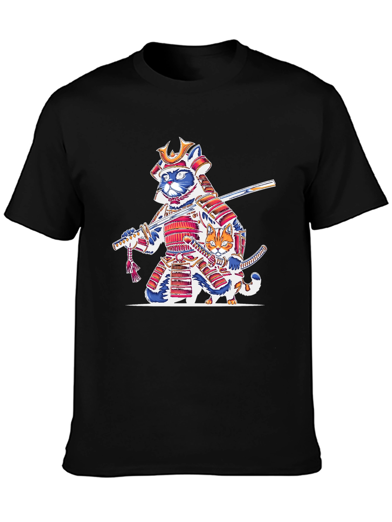 Black Samurai Cat T-Shirt: Feline Warrior Design view 3