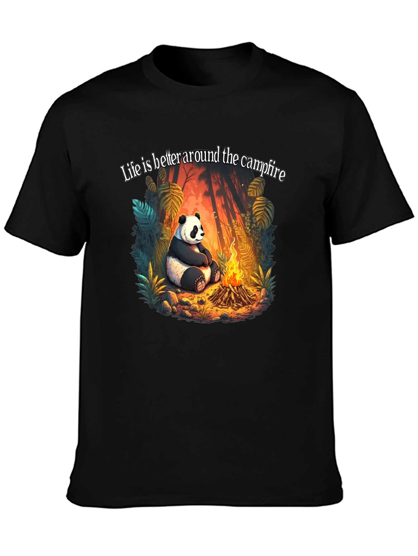 Black Panda Campfire Graphic Tee - Cozy Camping Style view 3