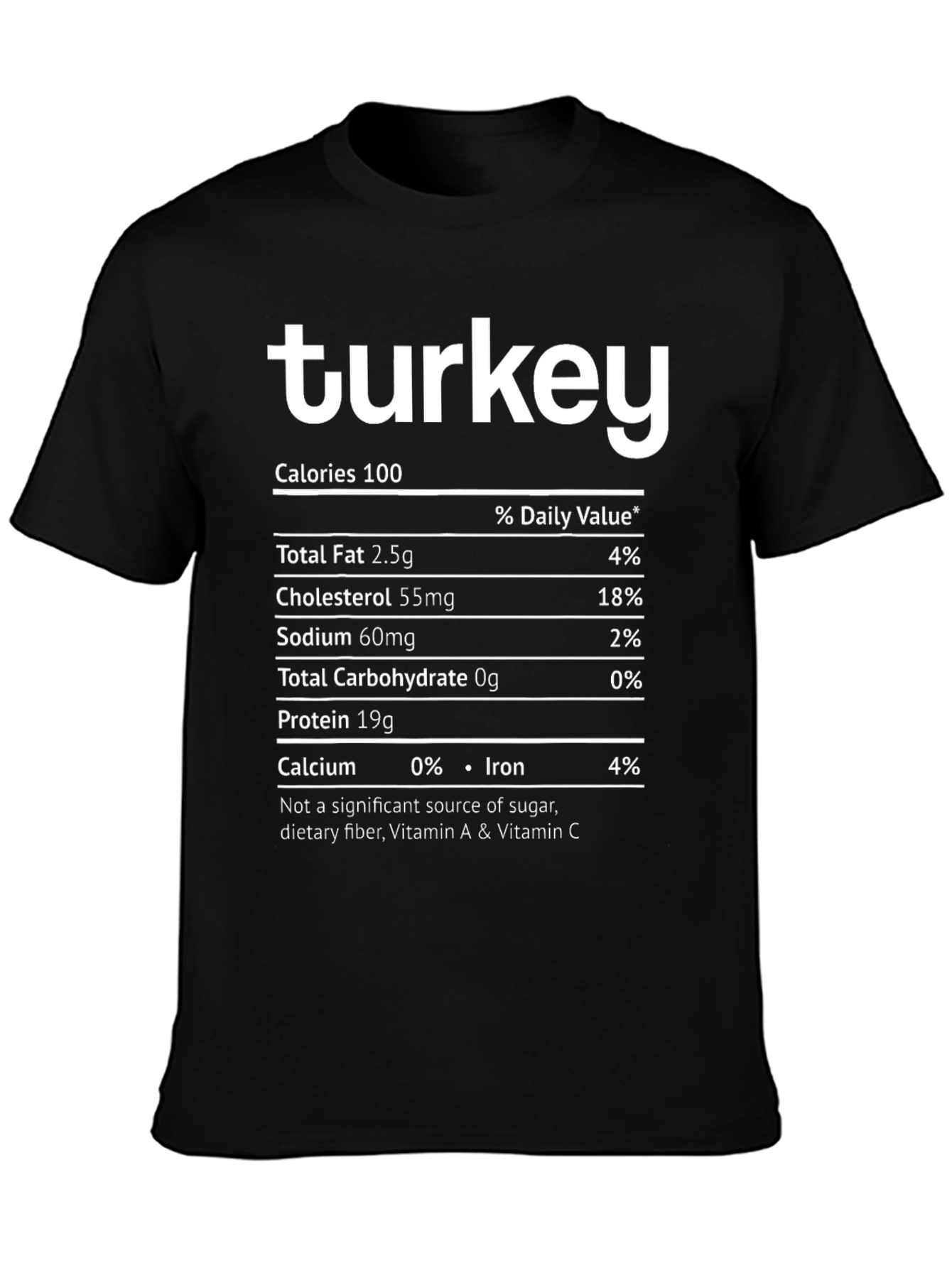 Black Turkey Nutrition Facts T-Shirt - Funny Thanksgiving Tee view 3