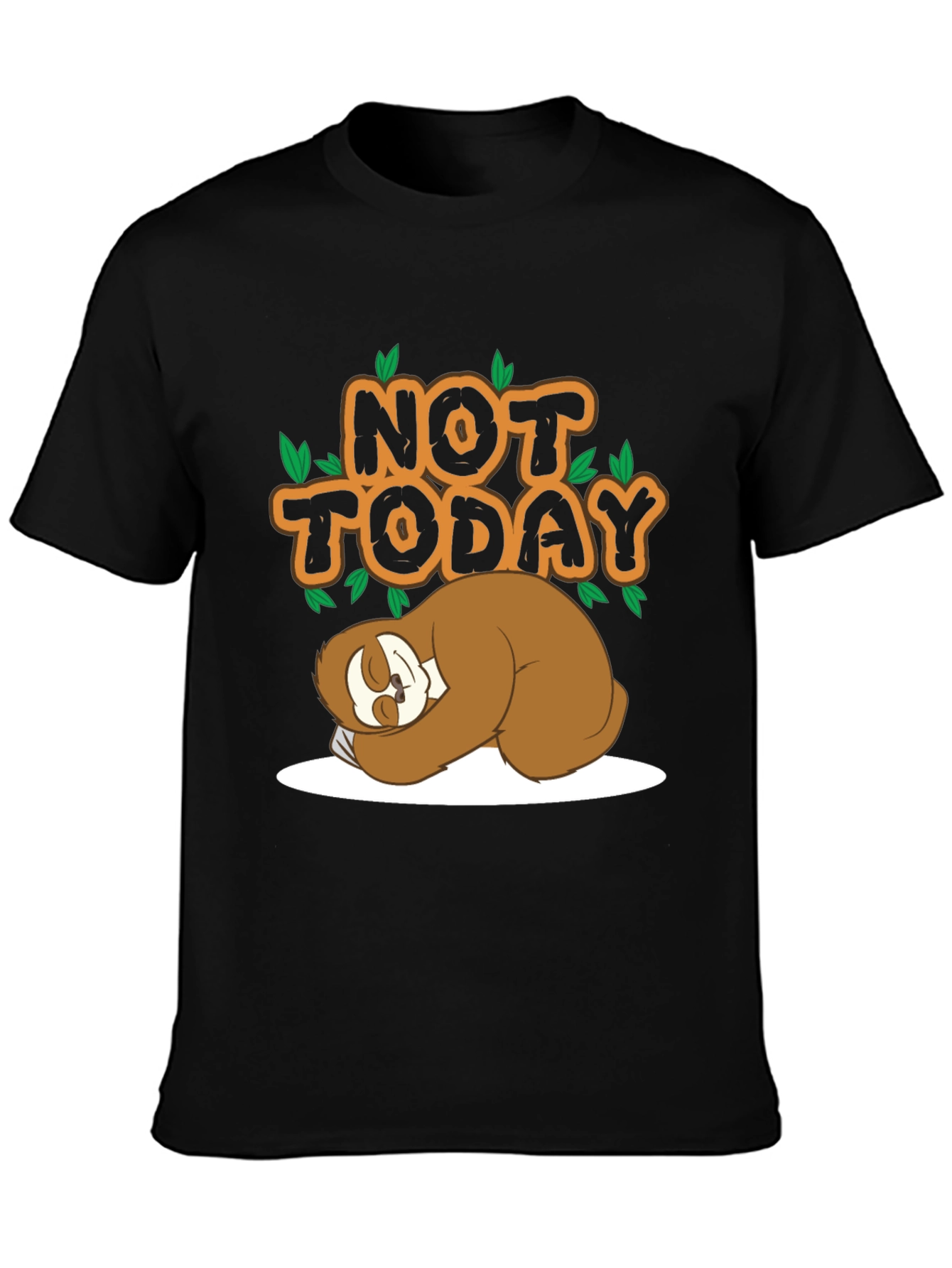 Black Funny Sloth Not Today Black T-Shirt view 3