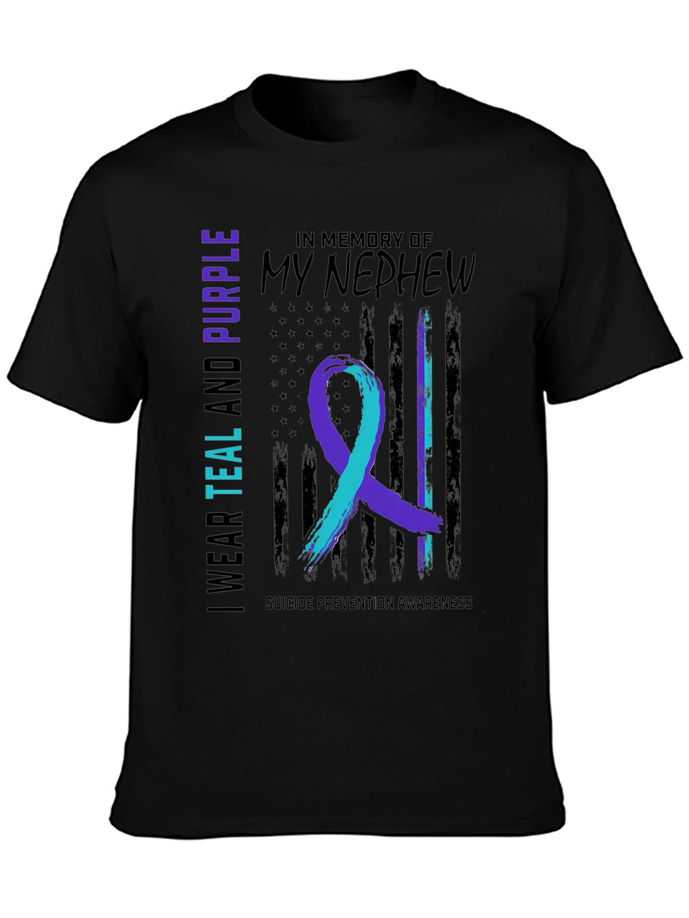 Black Teal and Purple Suicide Awareness T-Shirt view 3