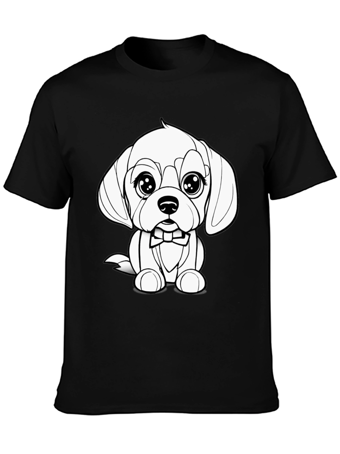 Black Cute Puppy Bowtie Black T-Shirt view 3