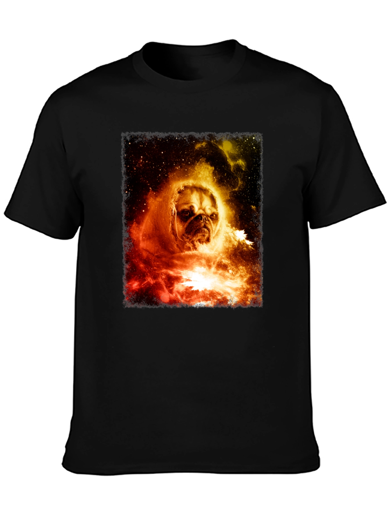 Black Cosmic Pug Graphic T-Shirt - Men's Black Tee view 3