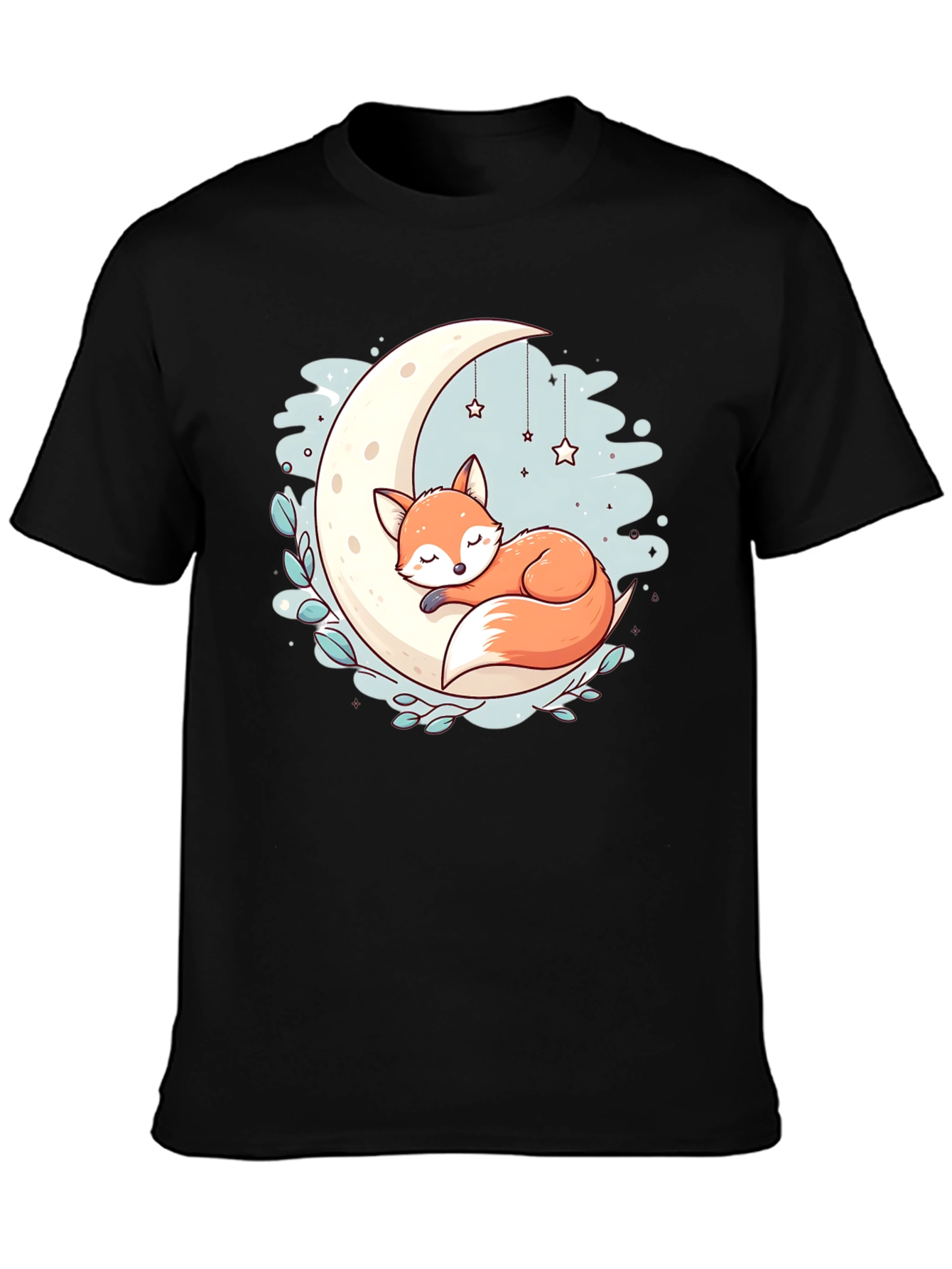 Black Dreamy Fox Moon T-Shirt view 3