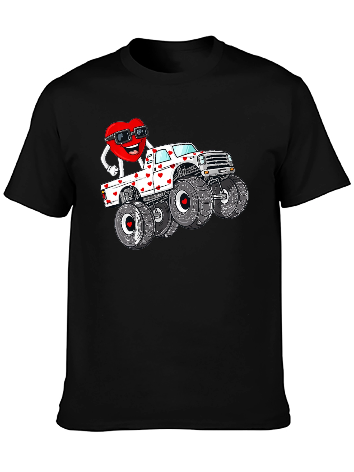 Black Monster Truck Valentine's Day Graphic Tee view 3