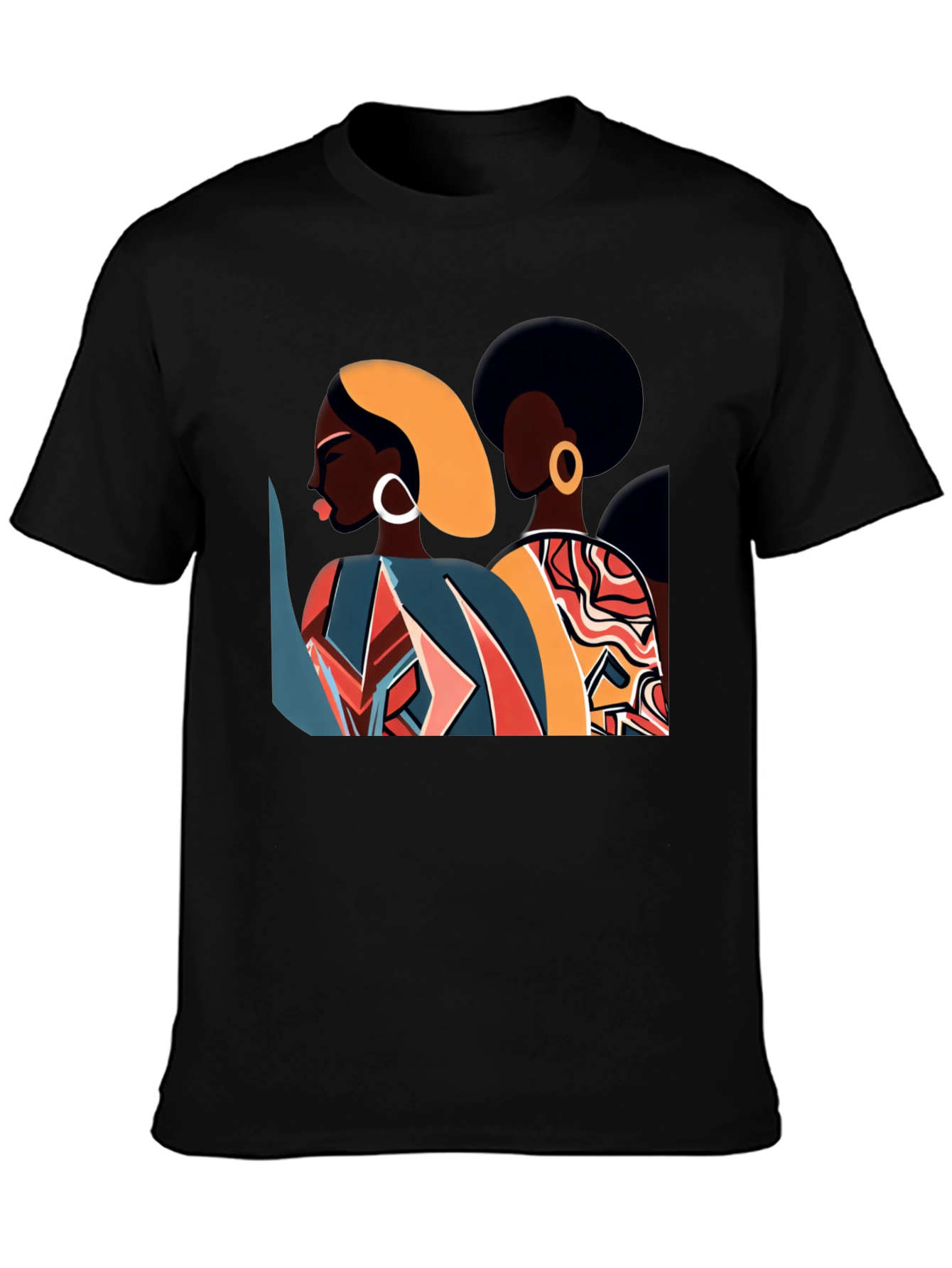 Black Retro Afro Women Graphic Tee - Stylish Black T-Shirt view 3