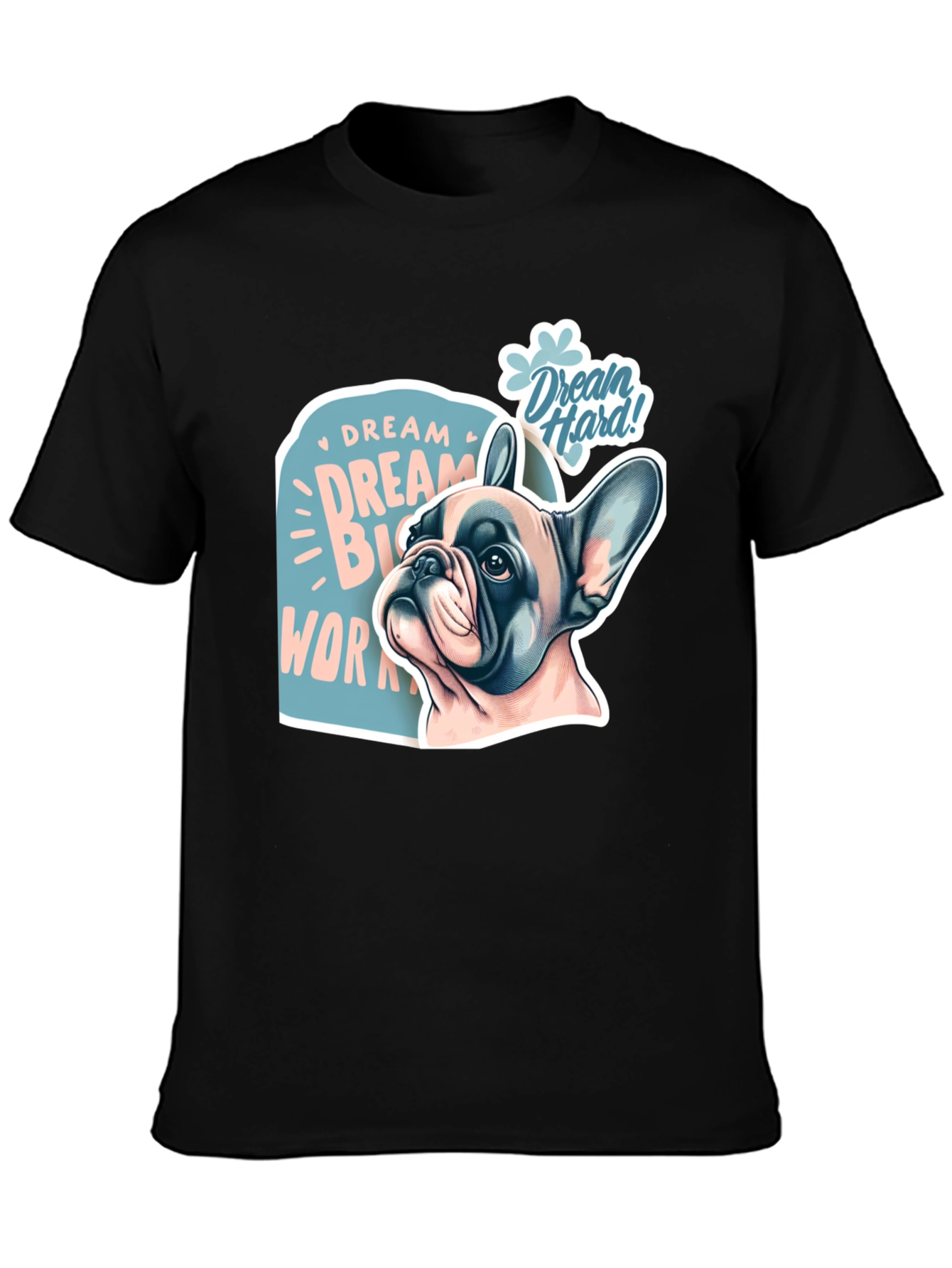 Black Dream Big Work Hard Bulldog Graphic T-Shirt view 3