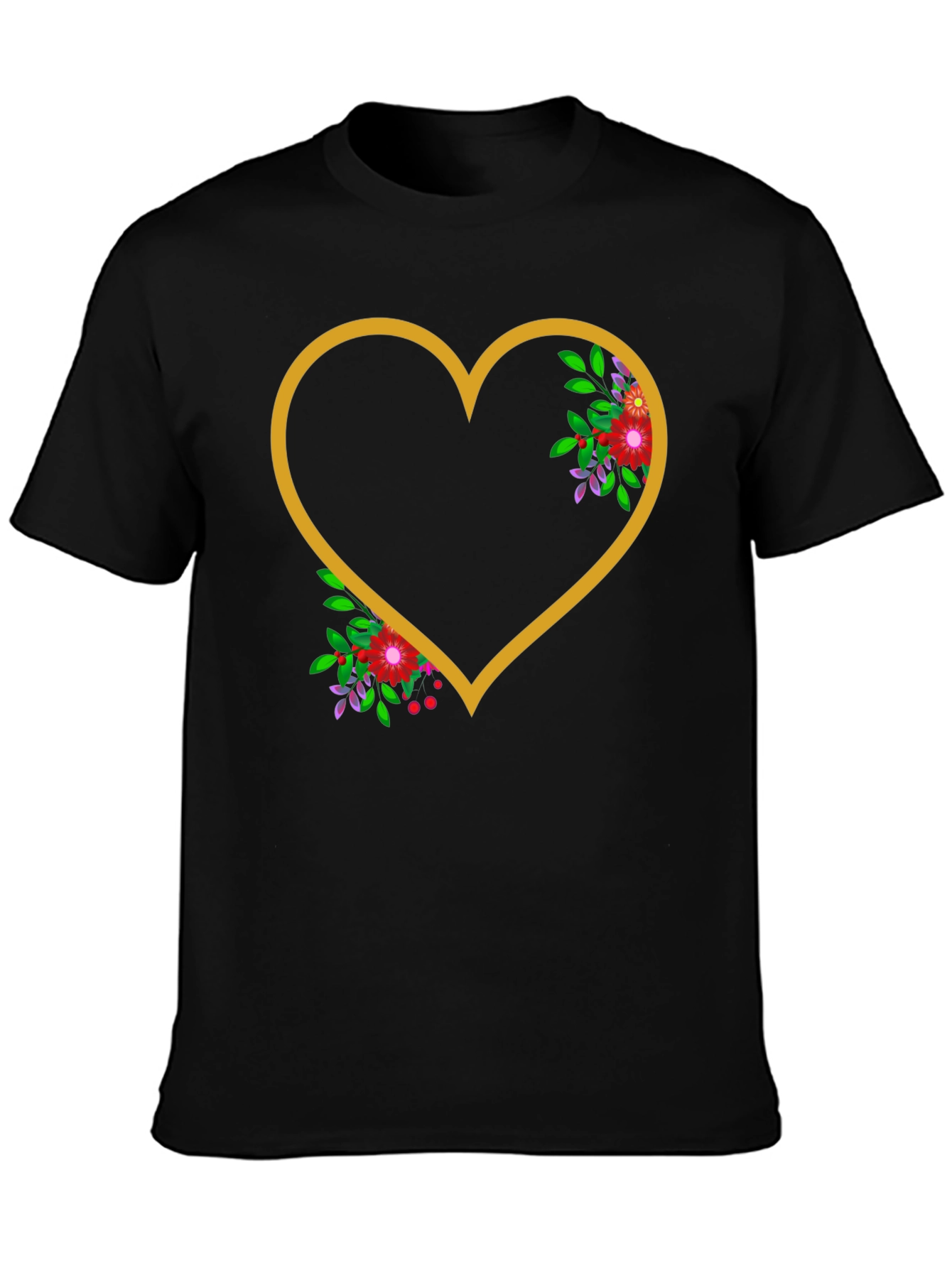 Black Floral Heart Graphic Tee - Stylish Comfort view 3
