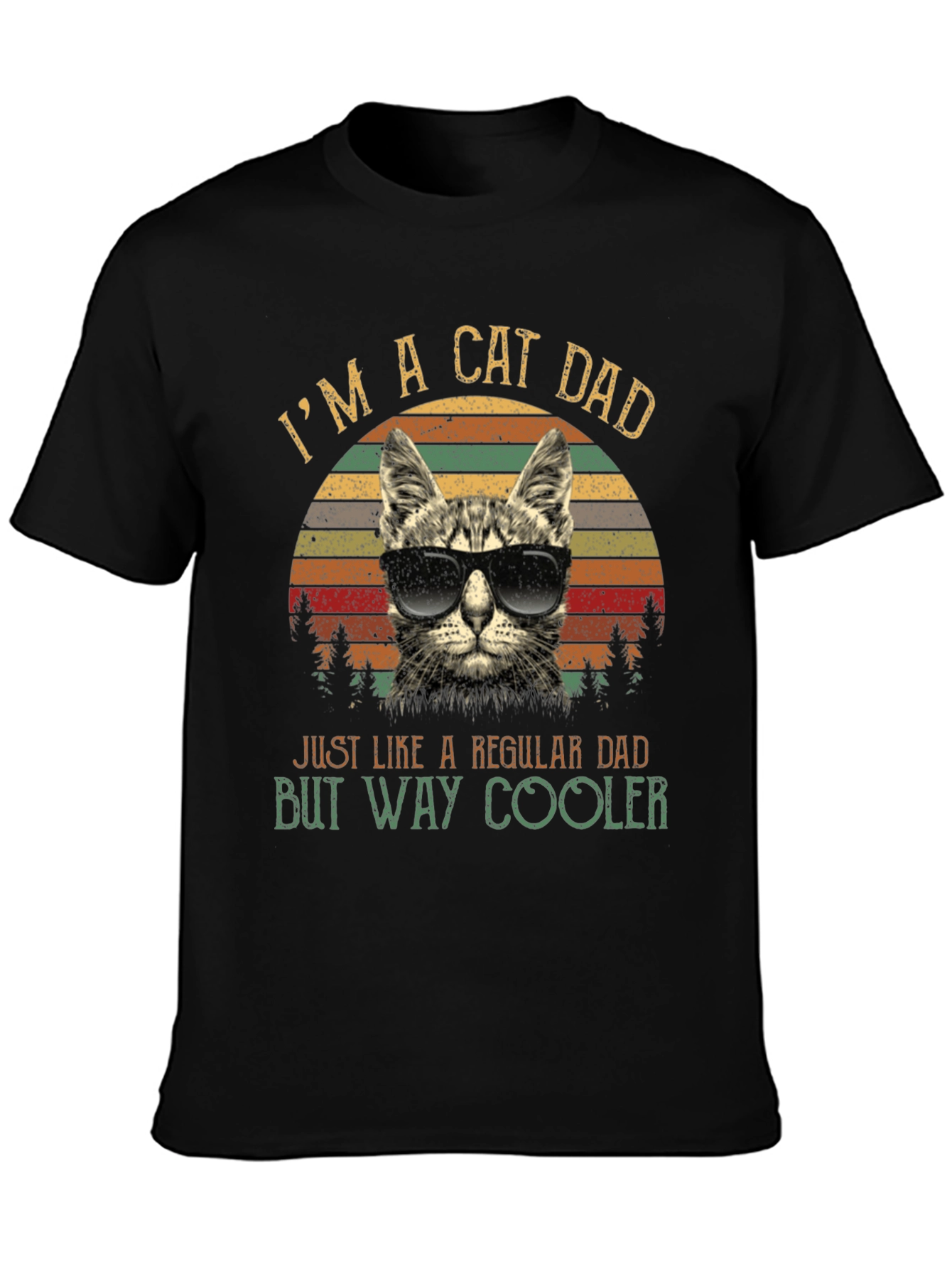 Black Cool Cat Dad T-Shirt - Just Like a Regular Dad, But Way Cooler! view 3