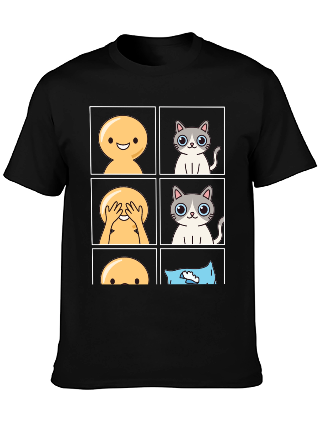 Black Peek-a-Boo Emoji Cat T-Shirt view 3