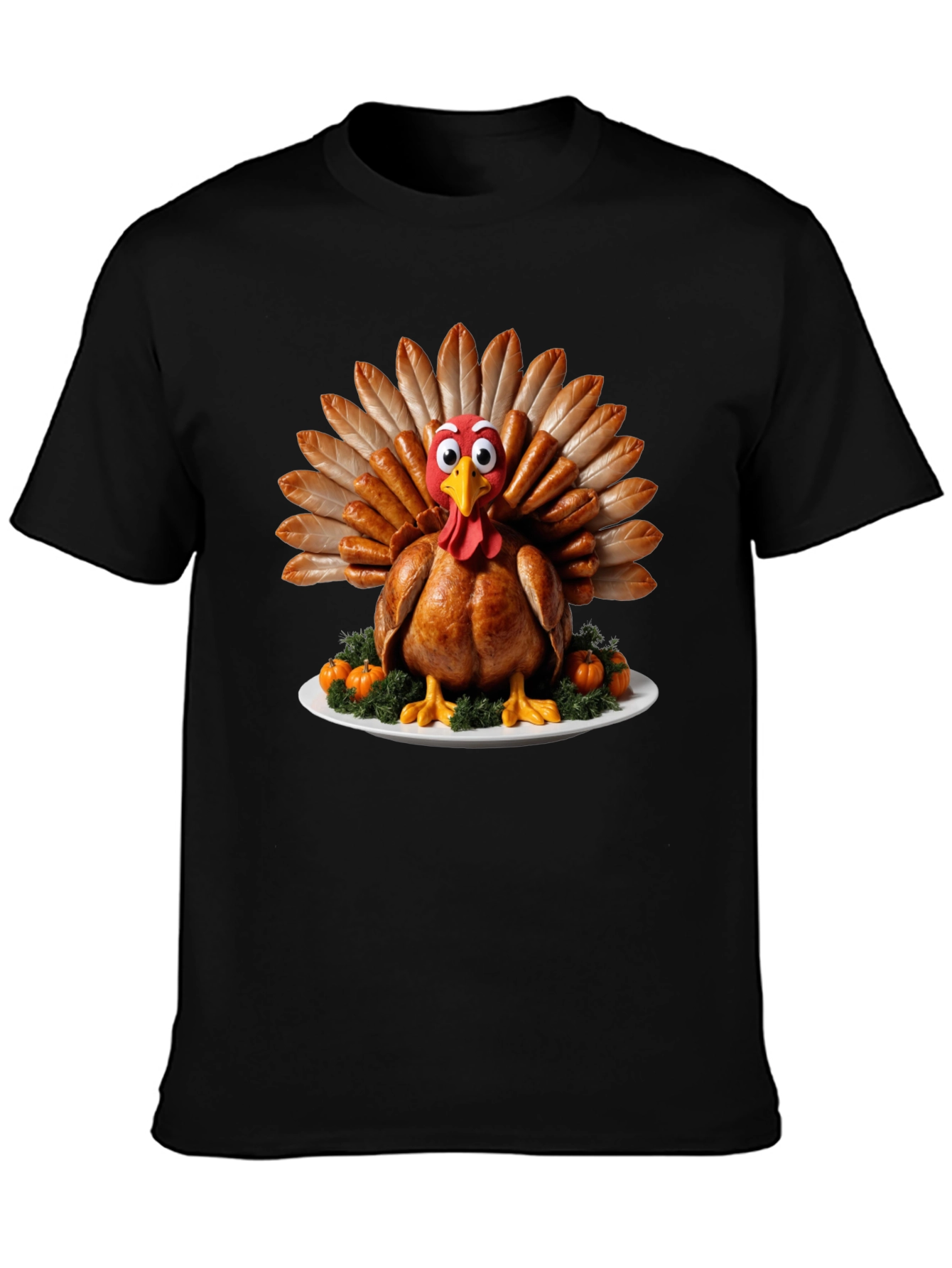 Black Thanksgiving Turkey T-Shirt - Sausage Feather Cartoon Bird view 3