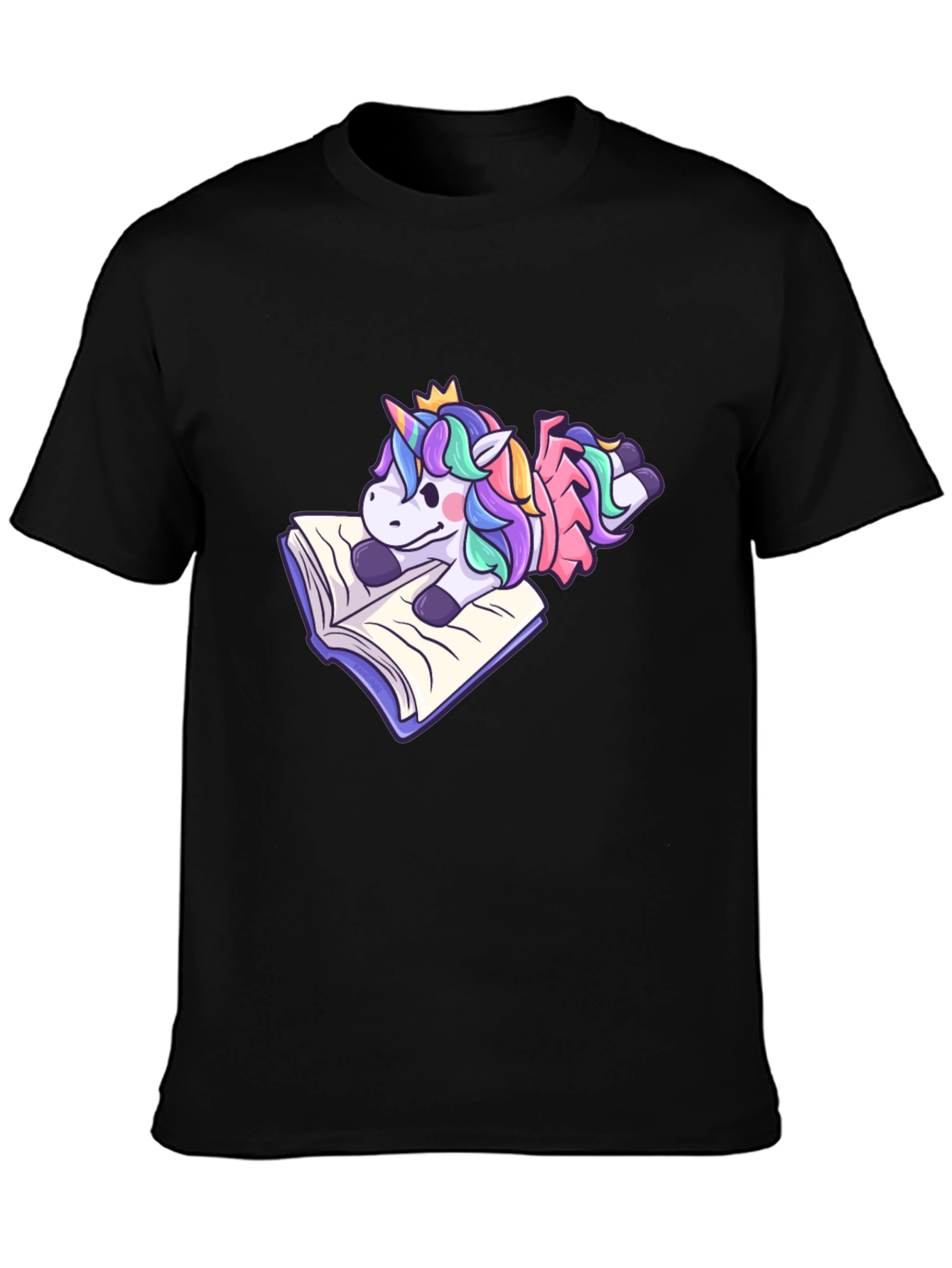 Black Unicorn Reading Book T-Shirt - Cute Cartoon Tee view 3