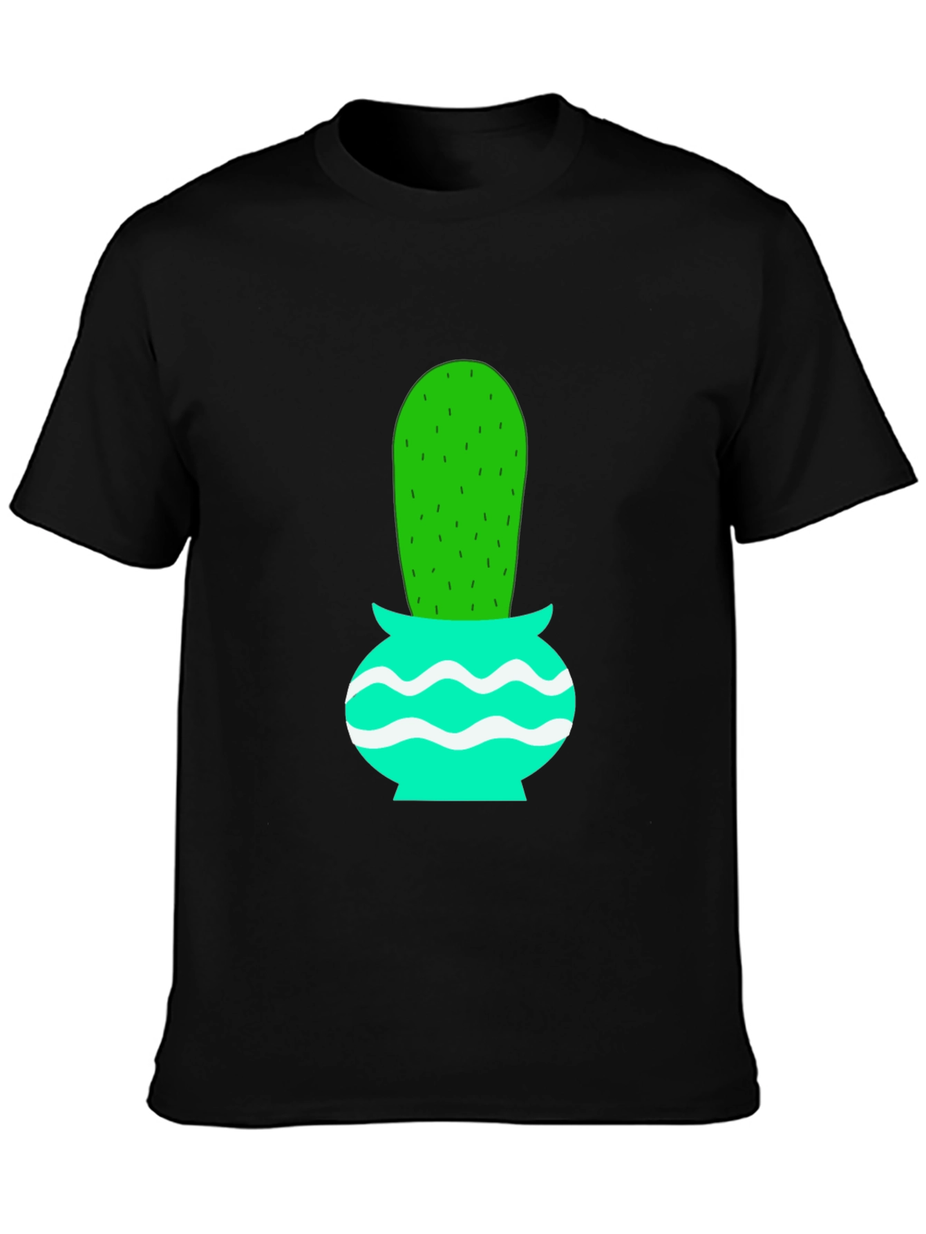 Black Cactus in Pot Graphic Tee - Black Cotton T-Shirt view 3