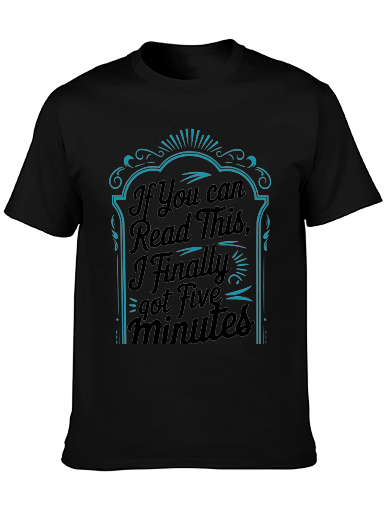 Black Funny "Five Minutes" Graphic Print Black T-Shirt view 3