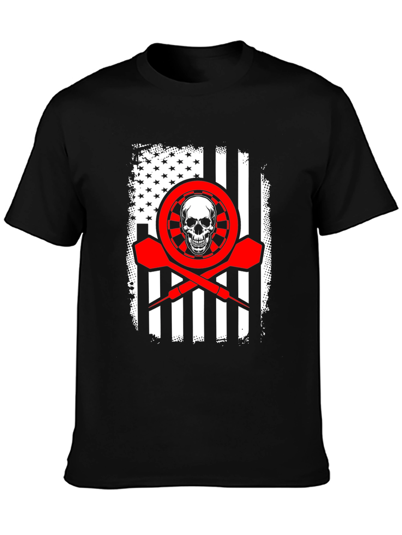 Black Darts Skull Flag T-Shirt - Patriotic Dart Player Tee view 3