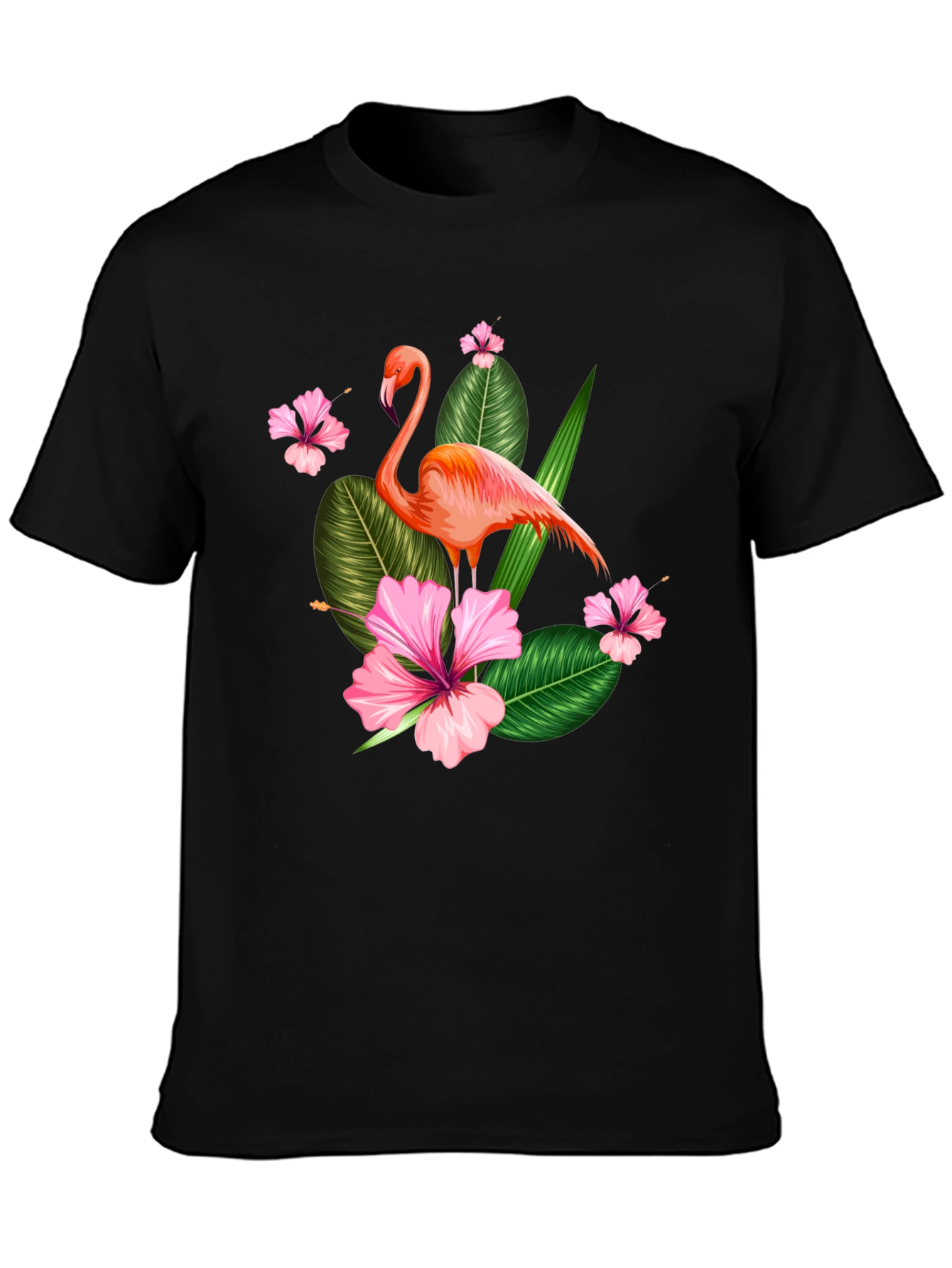 Black Tropical Flamingo Graphic T-Shirt view 3
