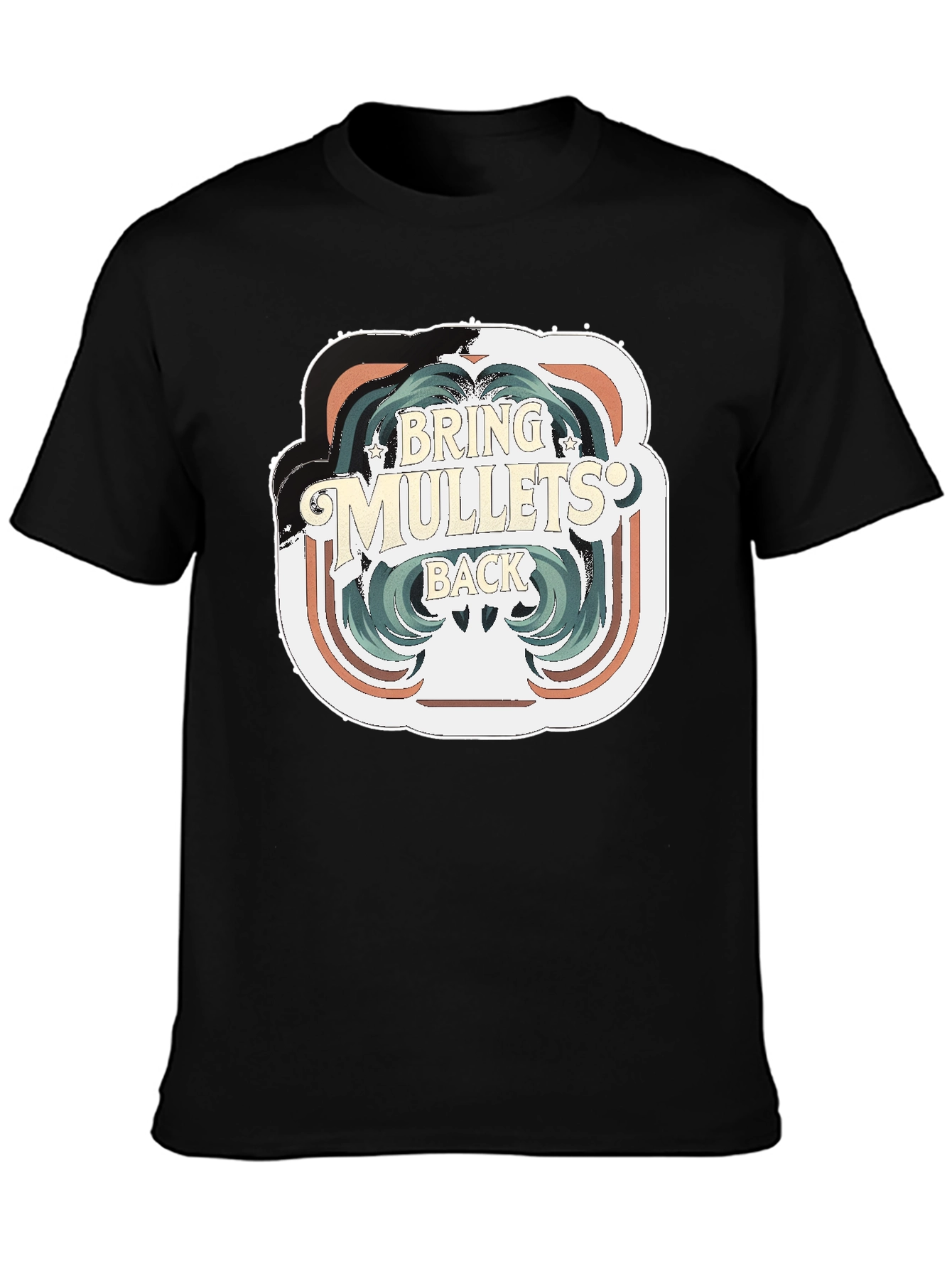 Black Bring Mullets Back T-Shirt - Retro Hair Style Tee view 3