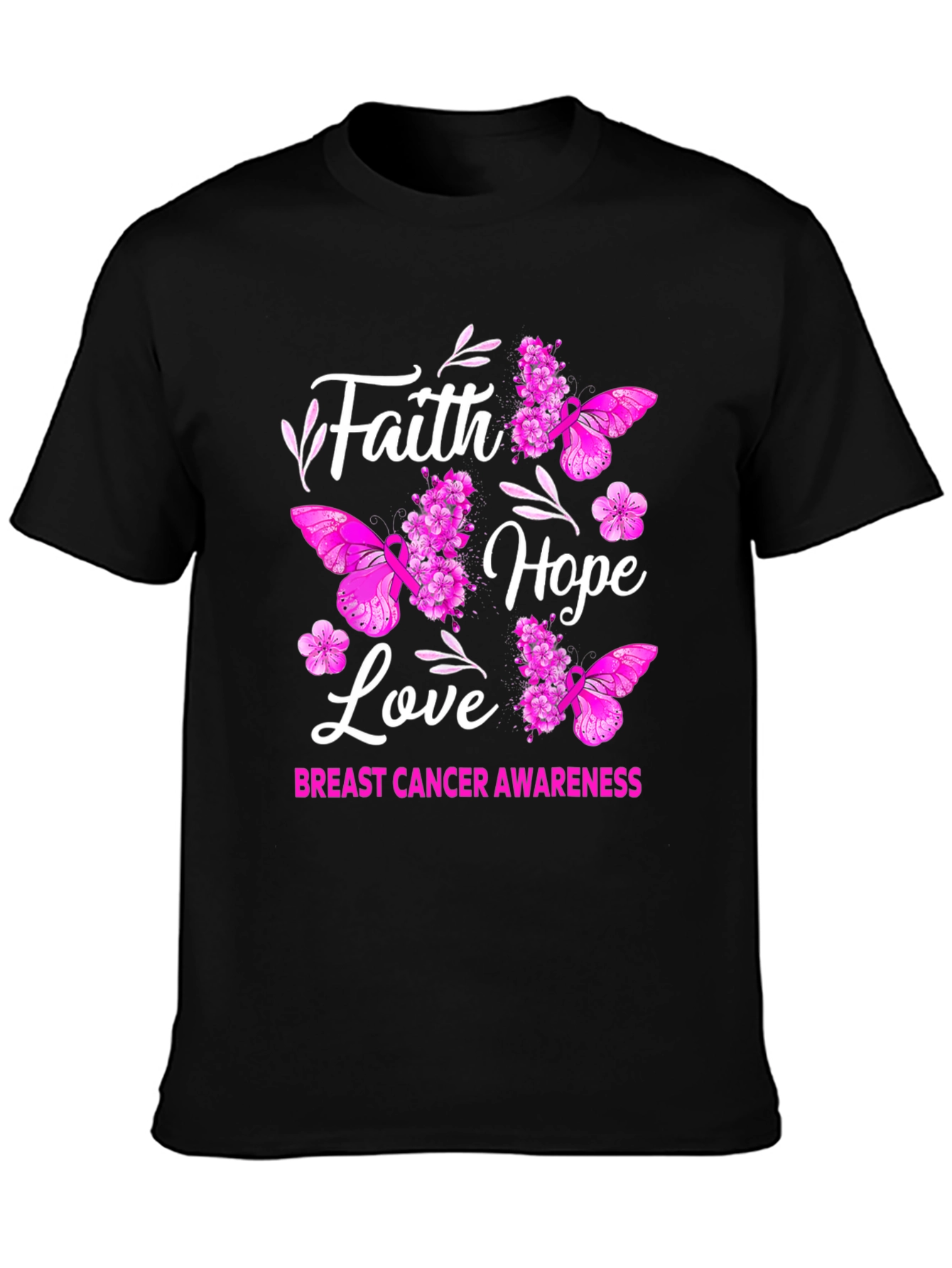 Black Faith Hope Love Breast Cancer Awareness Graphic Tee view 3