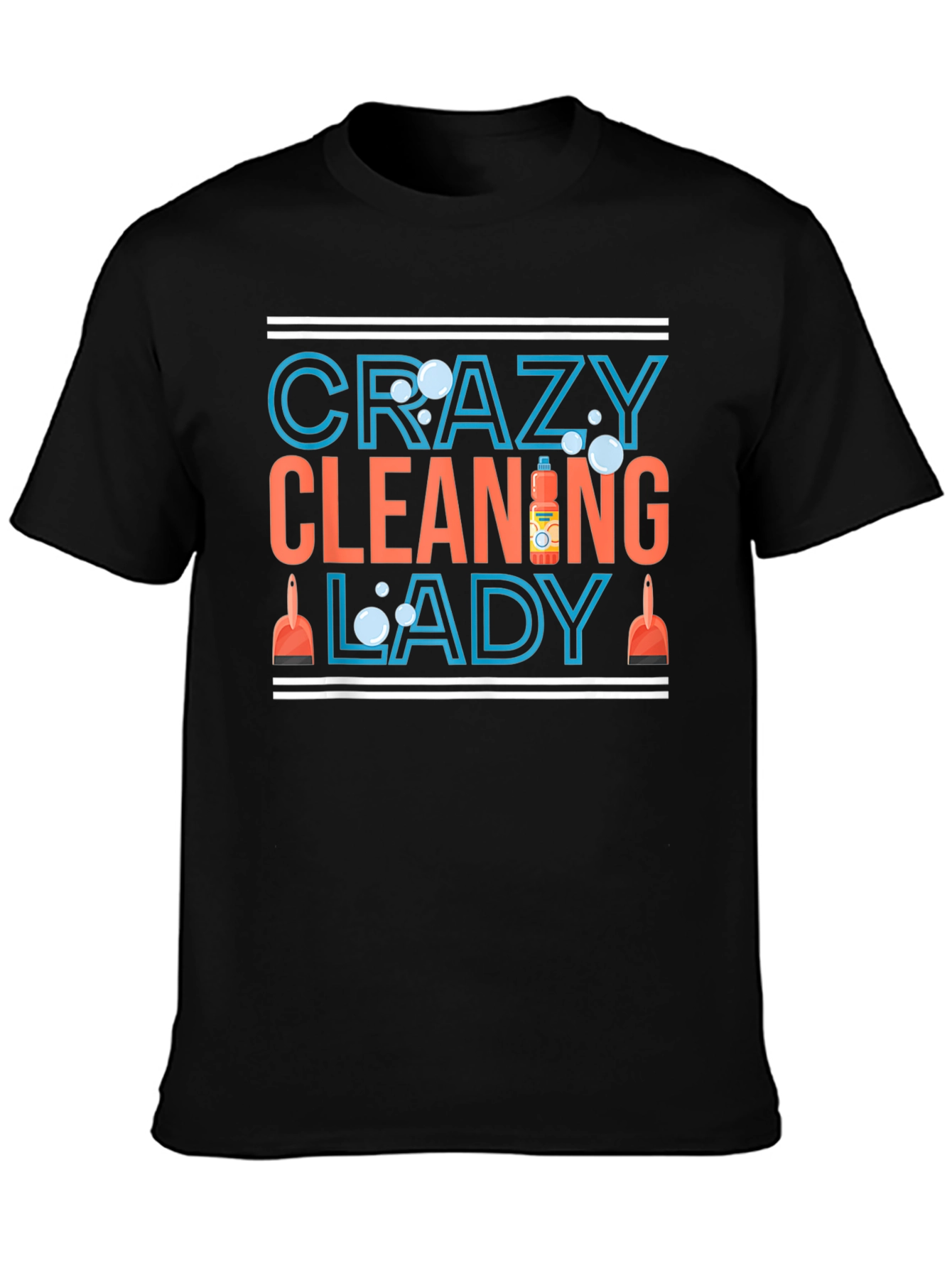 Black Crazy Cleaning Lady T-Shirt - Funny Cleaning Tee view 3