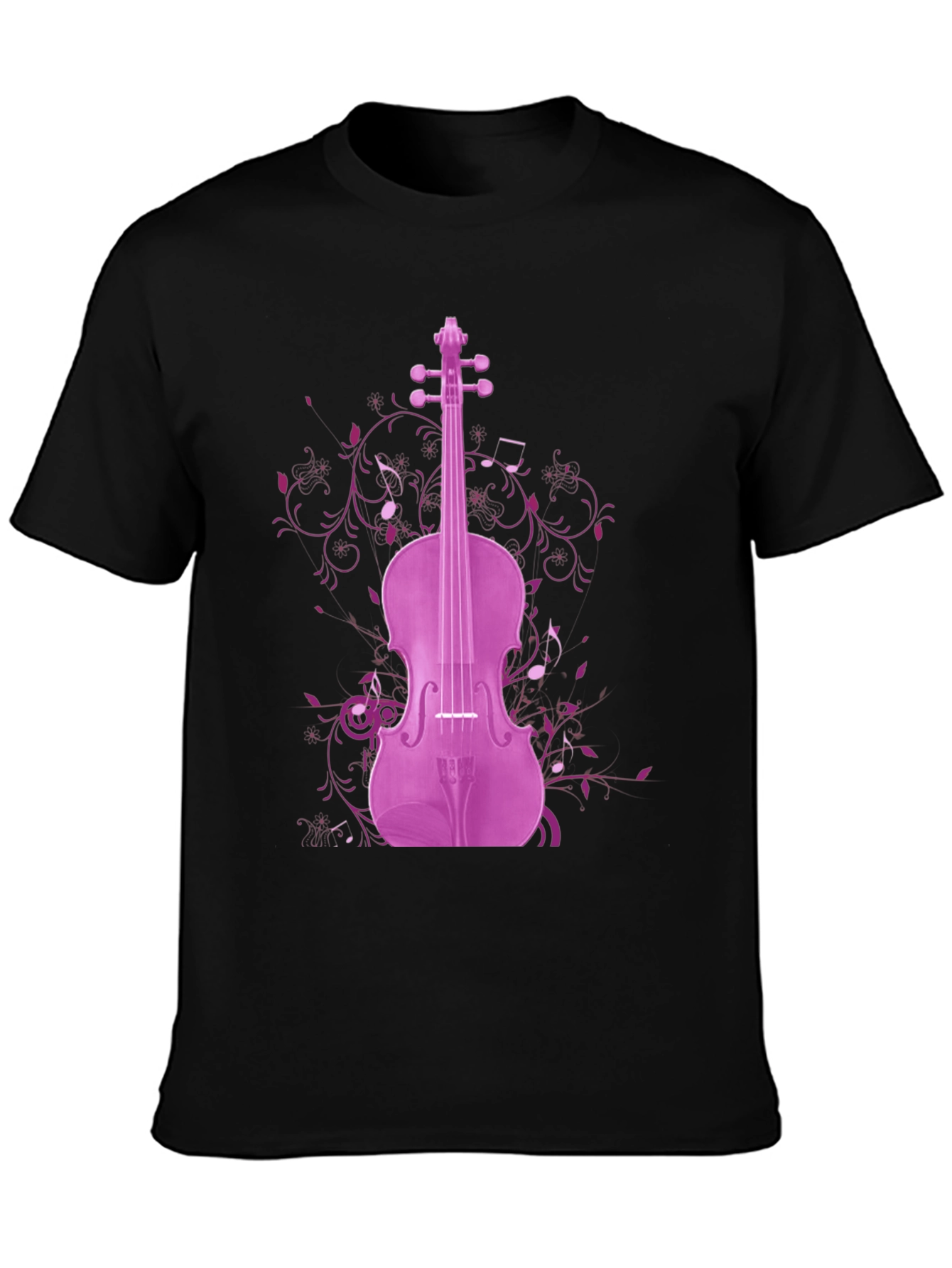 Black Musical Violin Graphic Tee - Black view 3