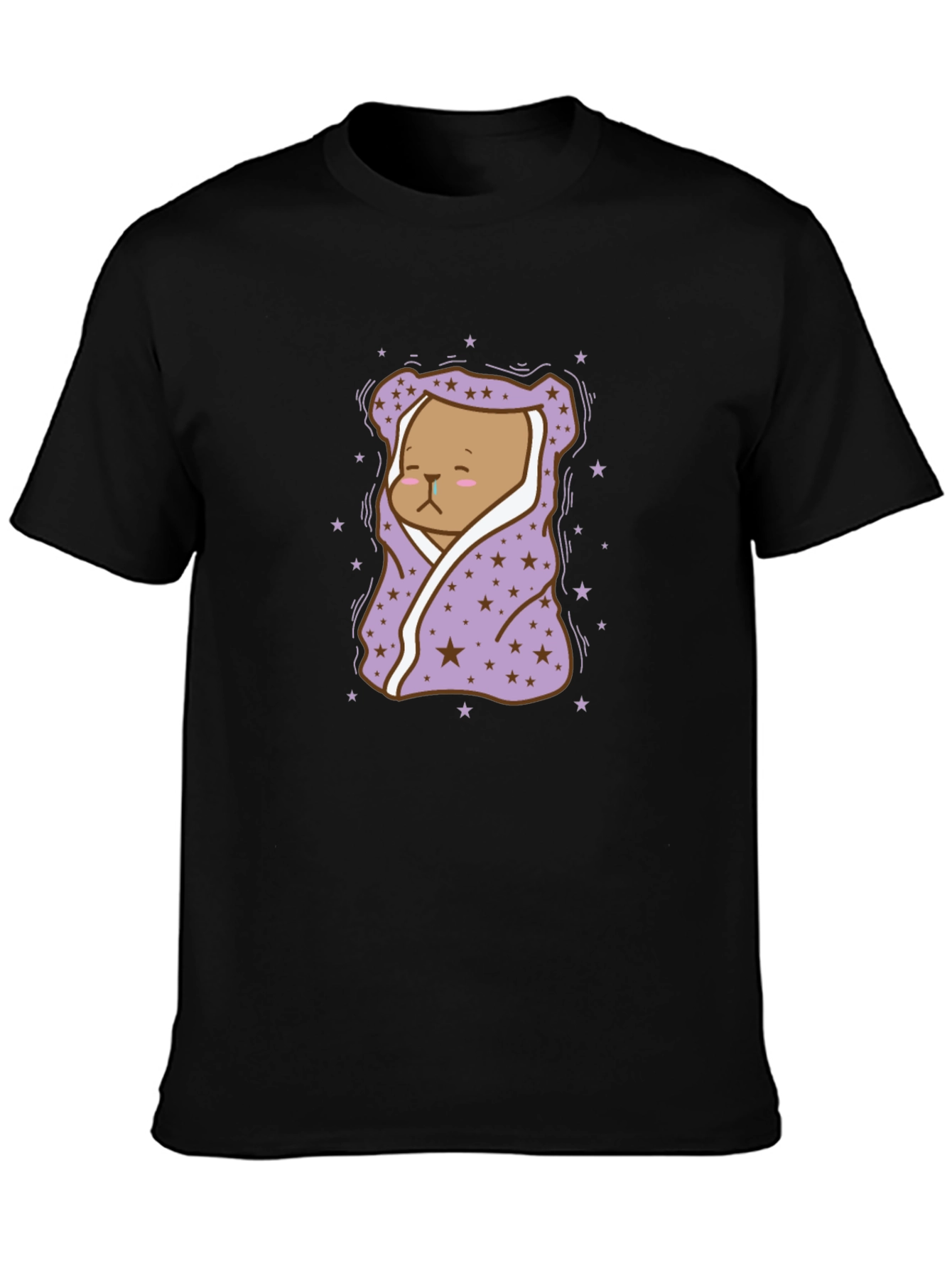 Black Cute Bear in Blanket T-Shirt view 3