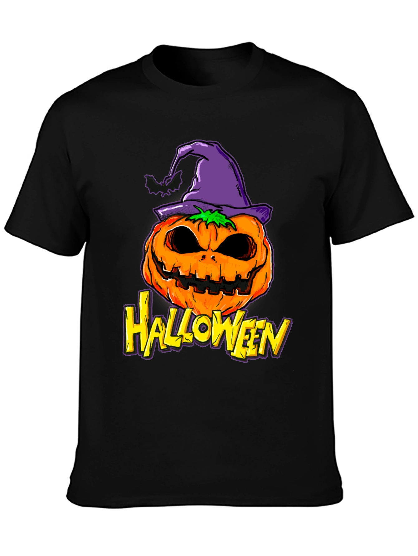 Black Halloween Pumpkin Witch Hat Graphic Tee view 3