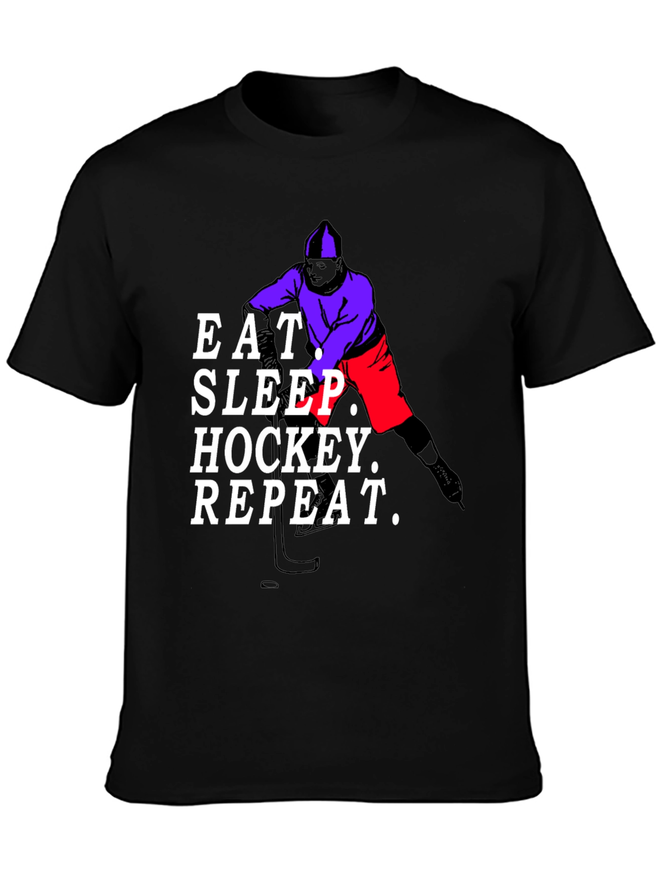 Black Eat Sleep Hockey Repeat Black T-Shirt view 3