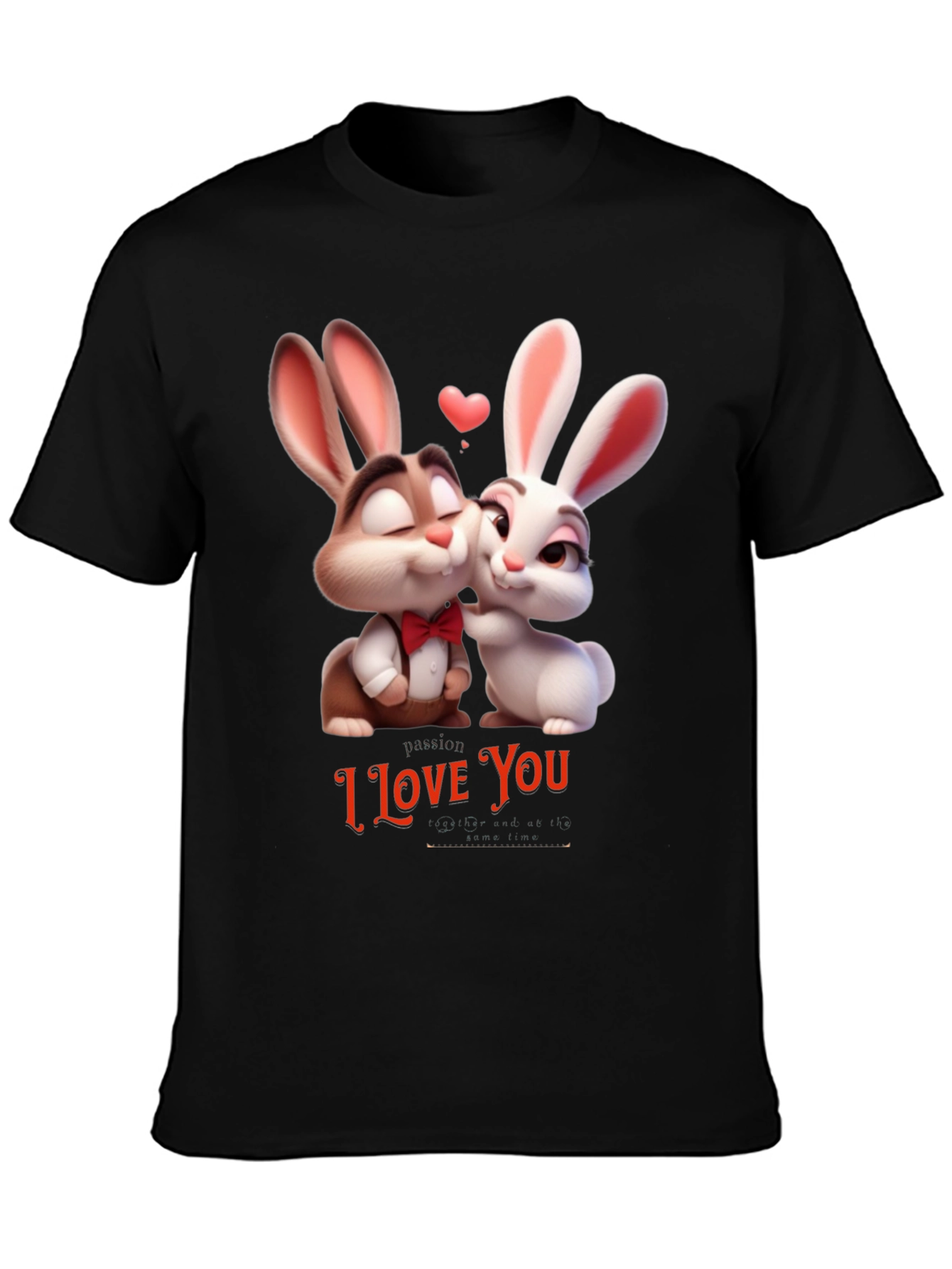 Black I Love You Valentine's Day Bunny T-Shirt view 3