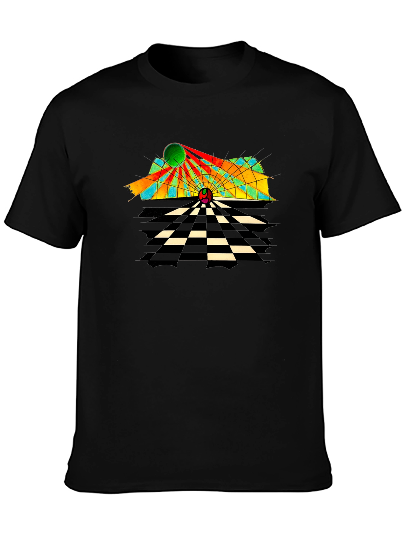 Black Abstract Geometric T-Shirt - Retro Style Tee view 3