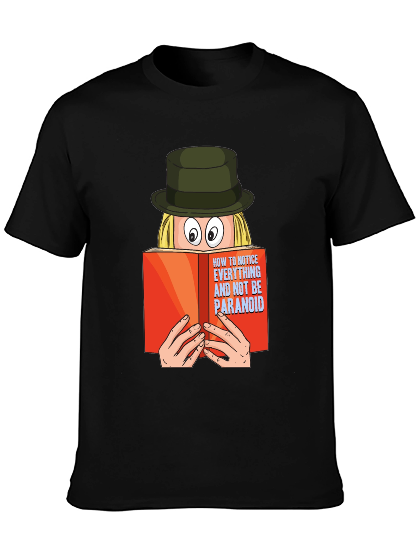 Black Paranoid Book Reader Black T-Shirt view 3