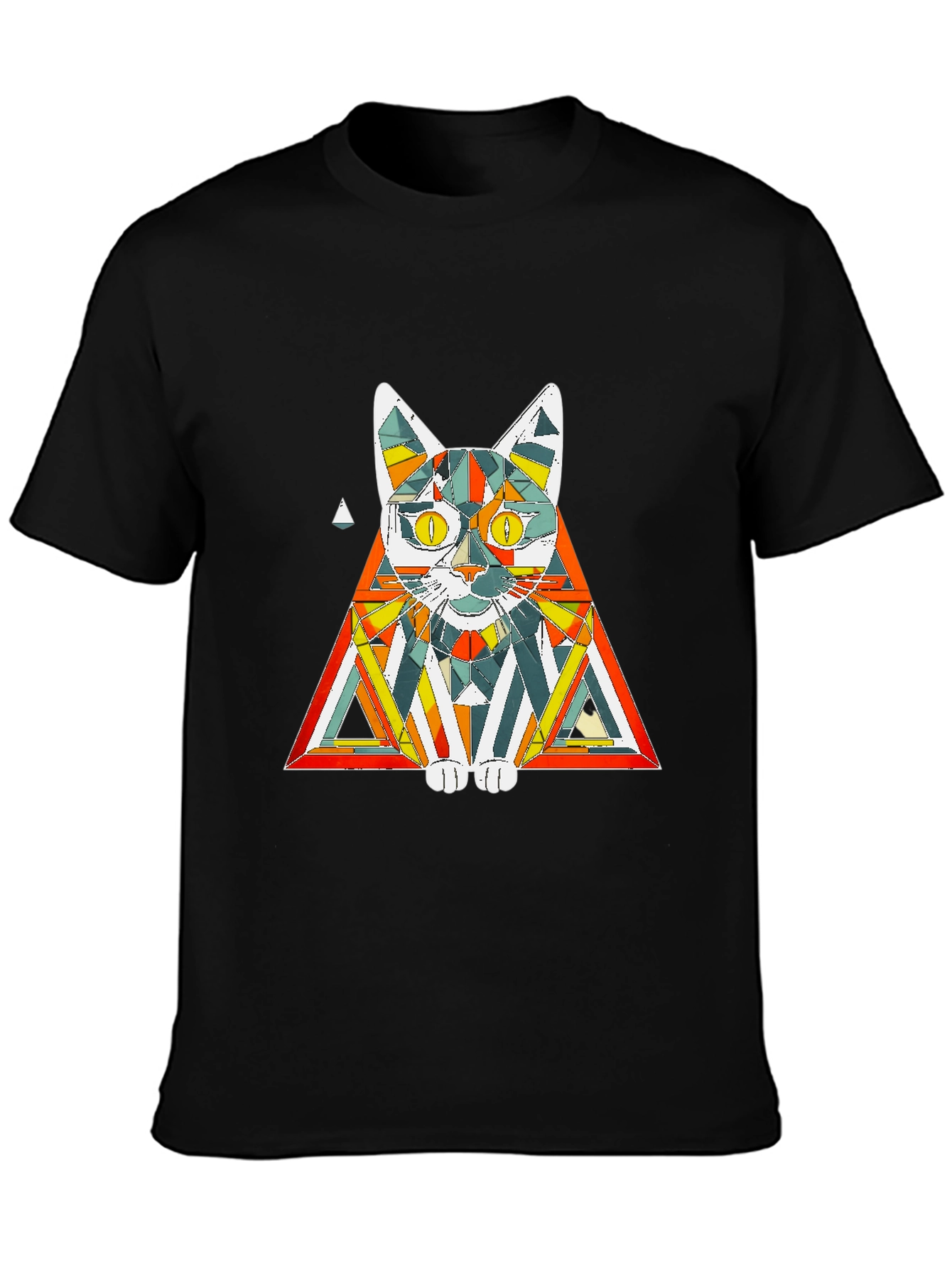 Black Geometric Cat T-Shirt: Colorful & Modern view 3