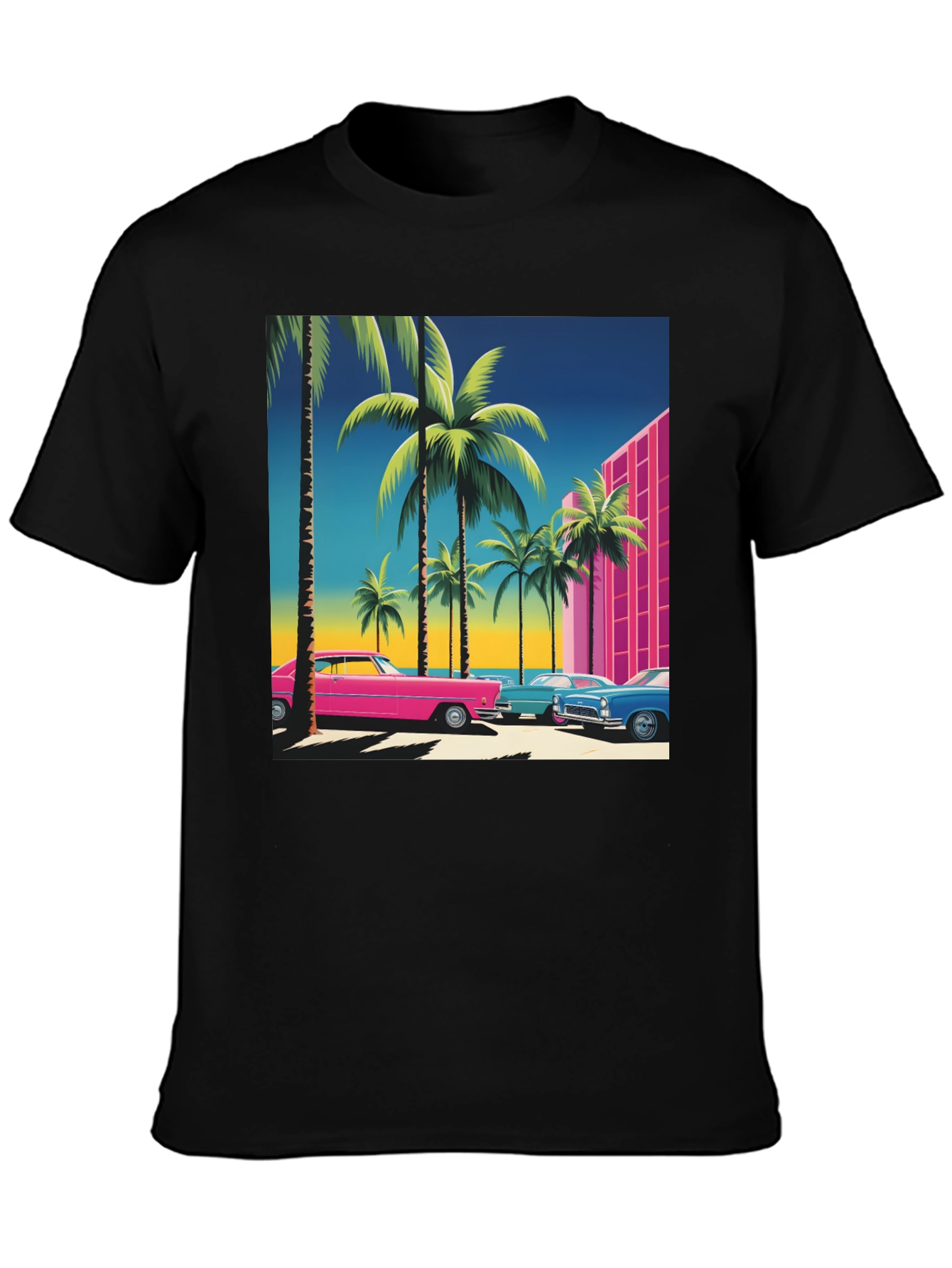 Black Retro Miami Vice Style T-Shirt view 3