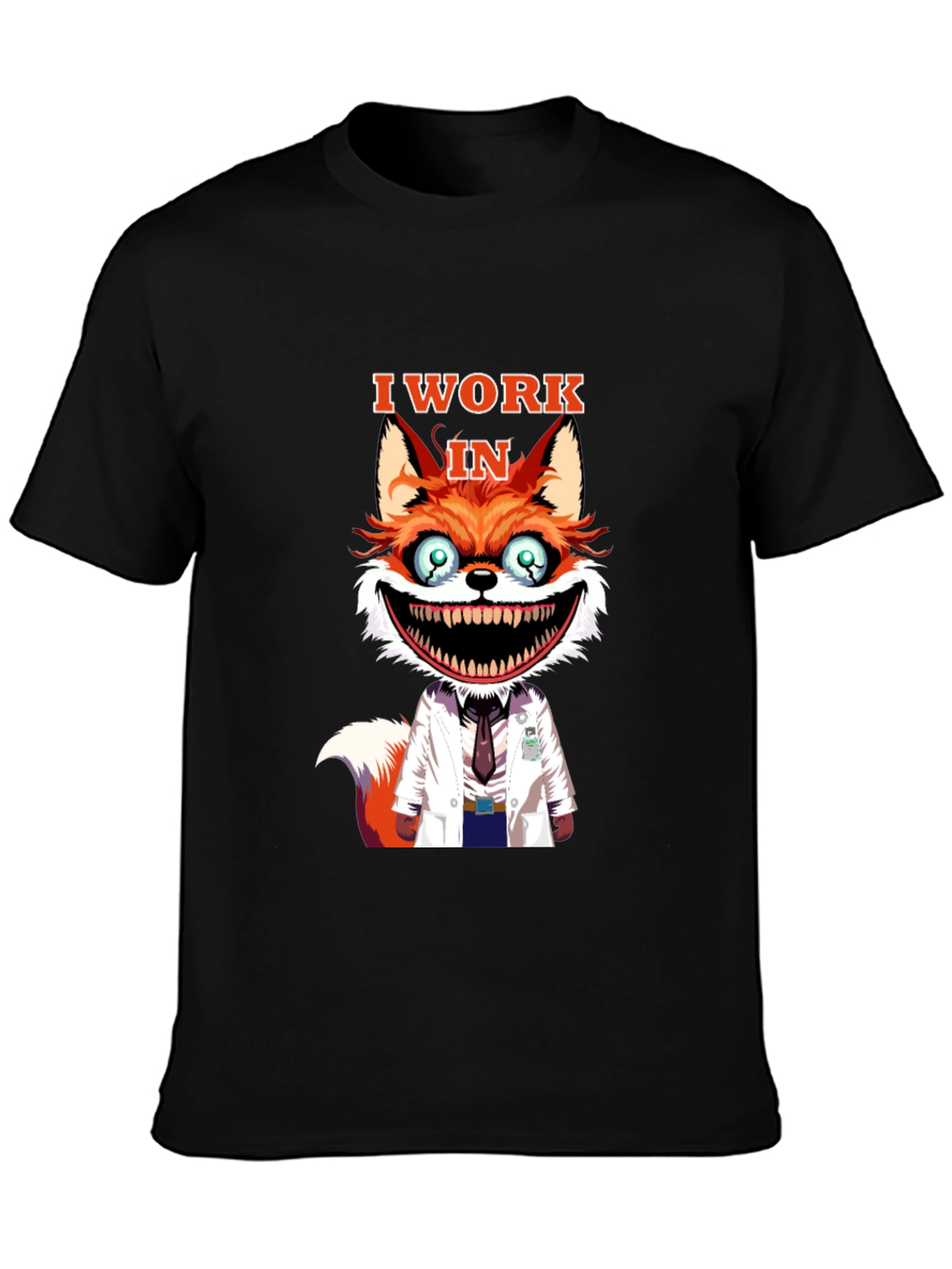 Black I Work in Crazy Fox Scientist Graphic Tee view 3