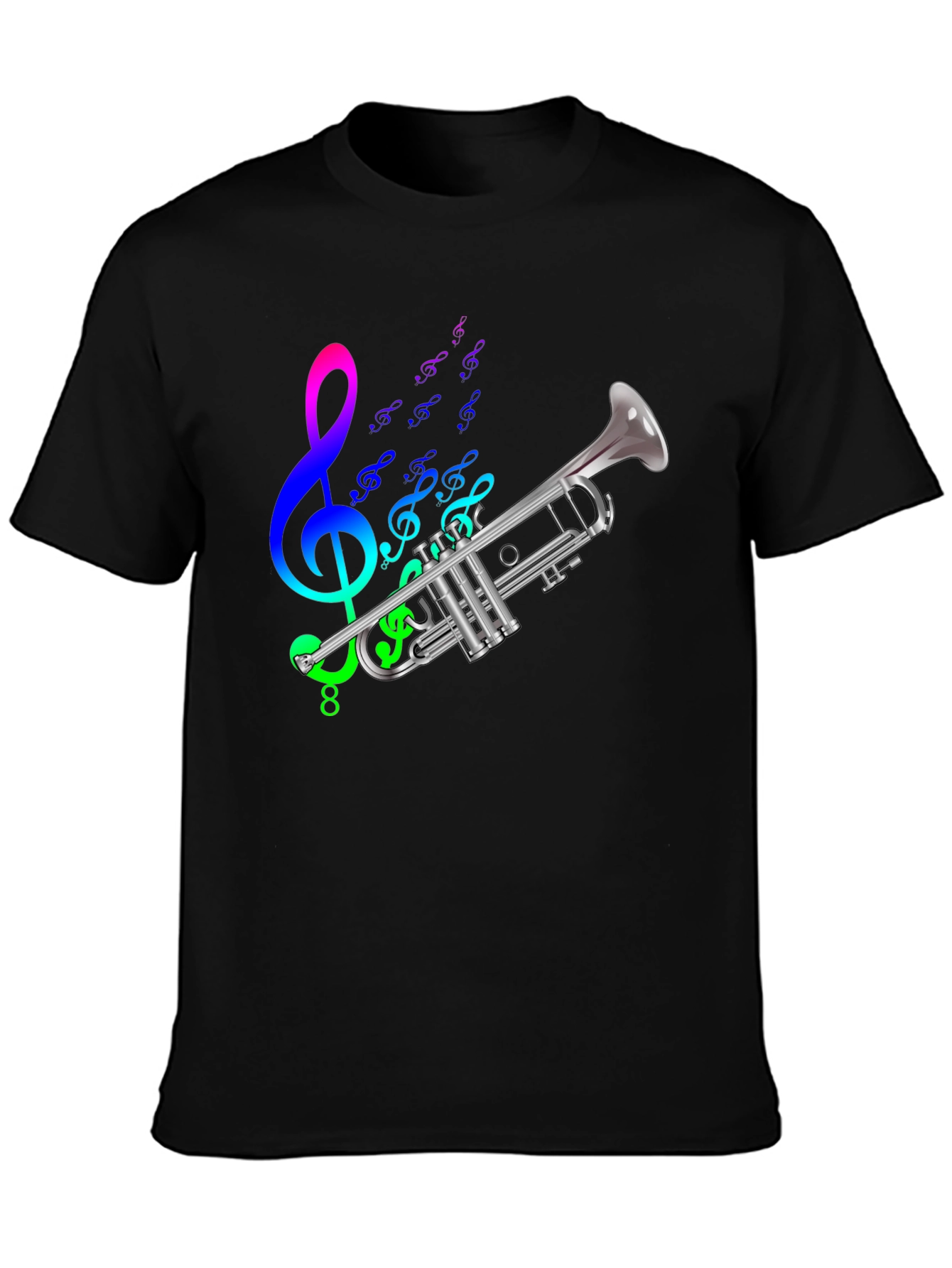 Black Musical Trumpet Graphic Tee - Black Cotton T-Shirt view 3