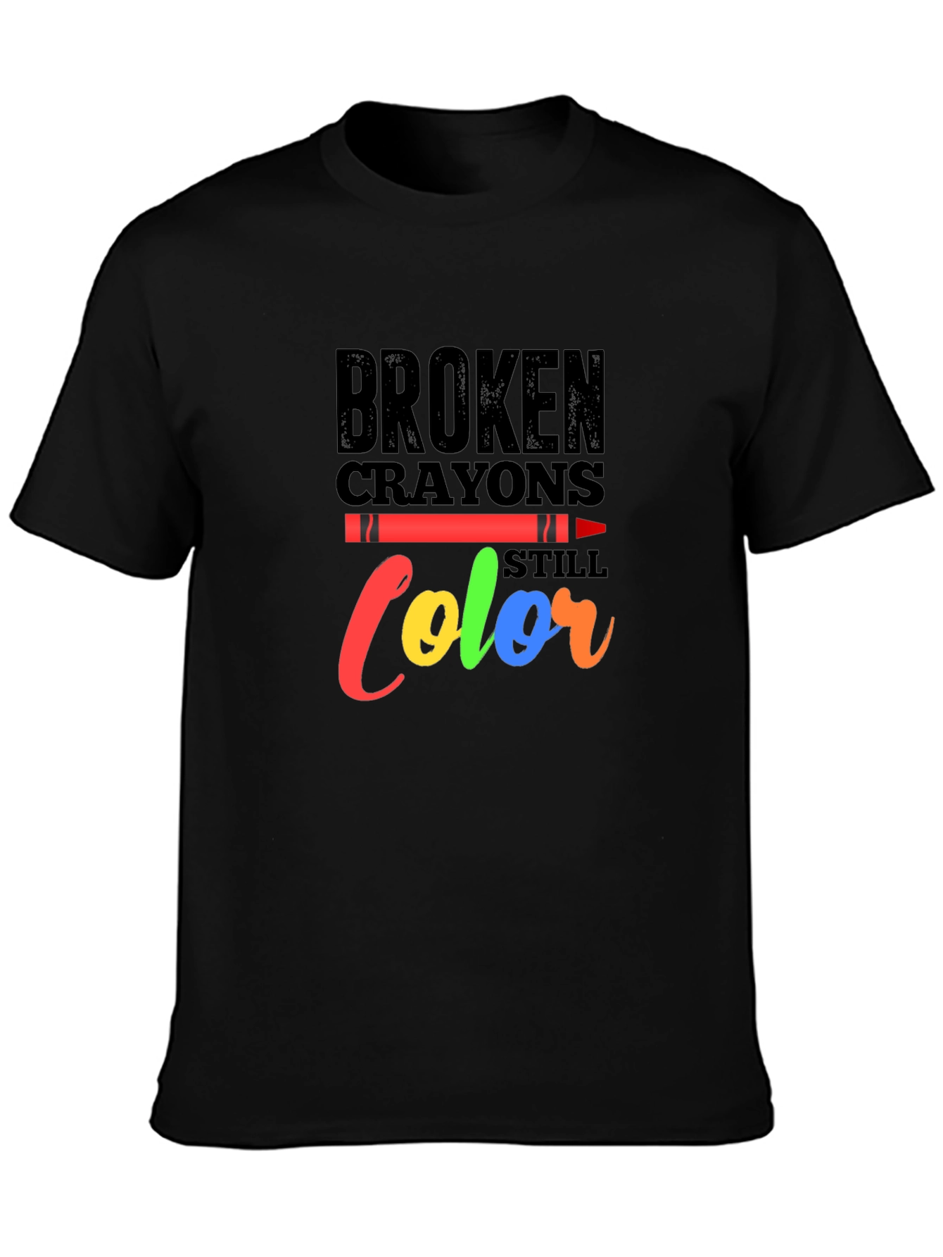 Black Broken Crayons Still Color Graphic Tee - Motivational Shirt view 3