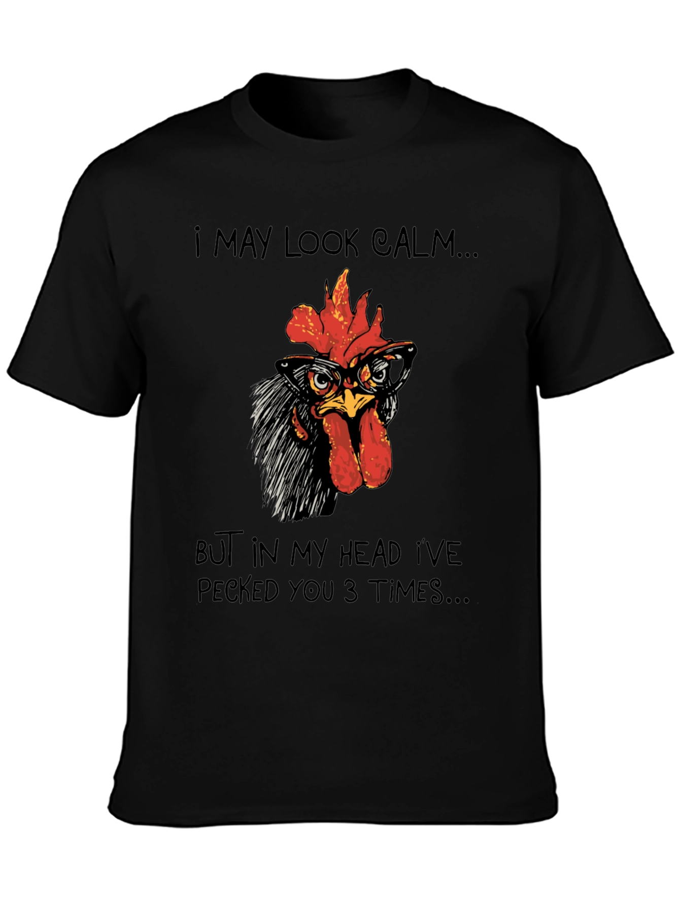 Black Calm Chicken T-Shirt - Funny Rooster Tee view 3